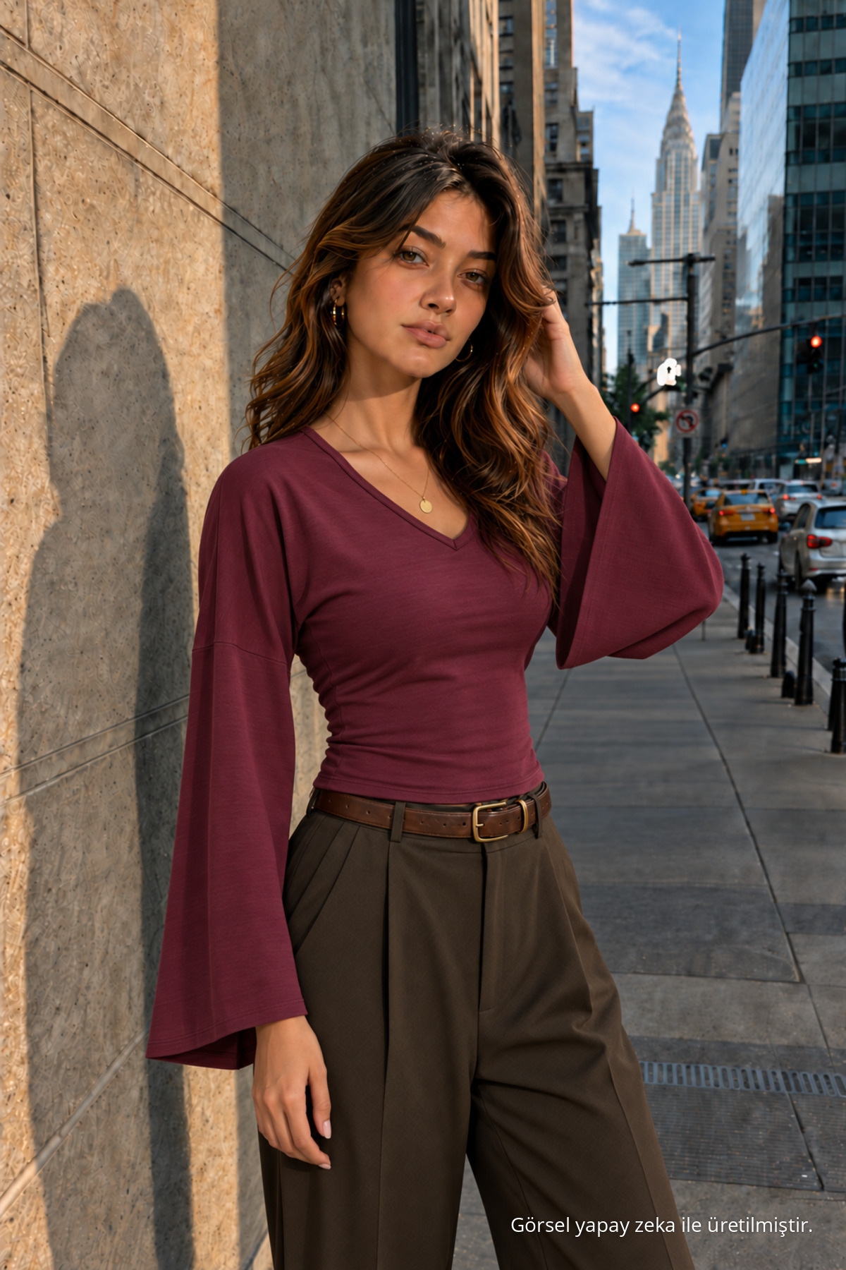 Kadın Örme Pamuklu Slim Kesim Bordo Bluz 4