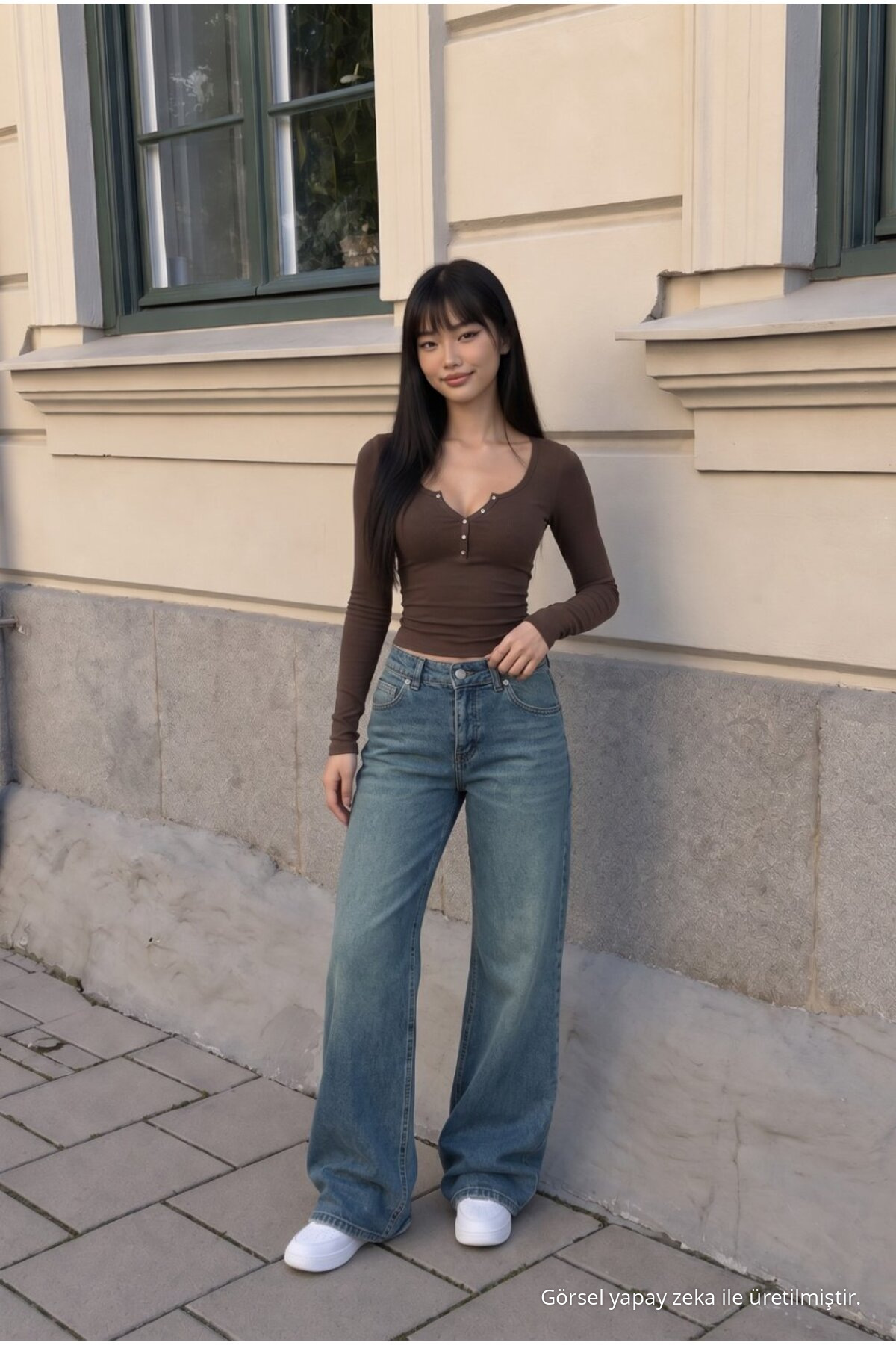 Kadın Bol Paça Jean Pantolon High Waist KOYU MAVİ 4