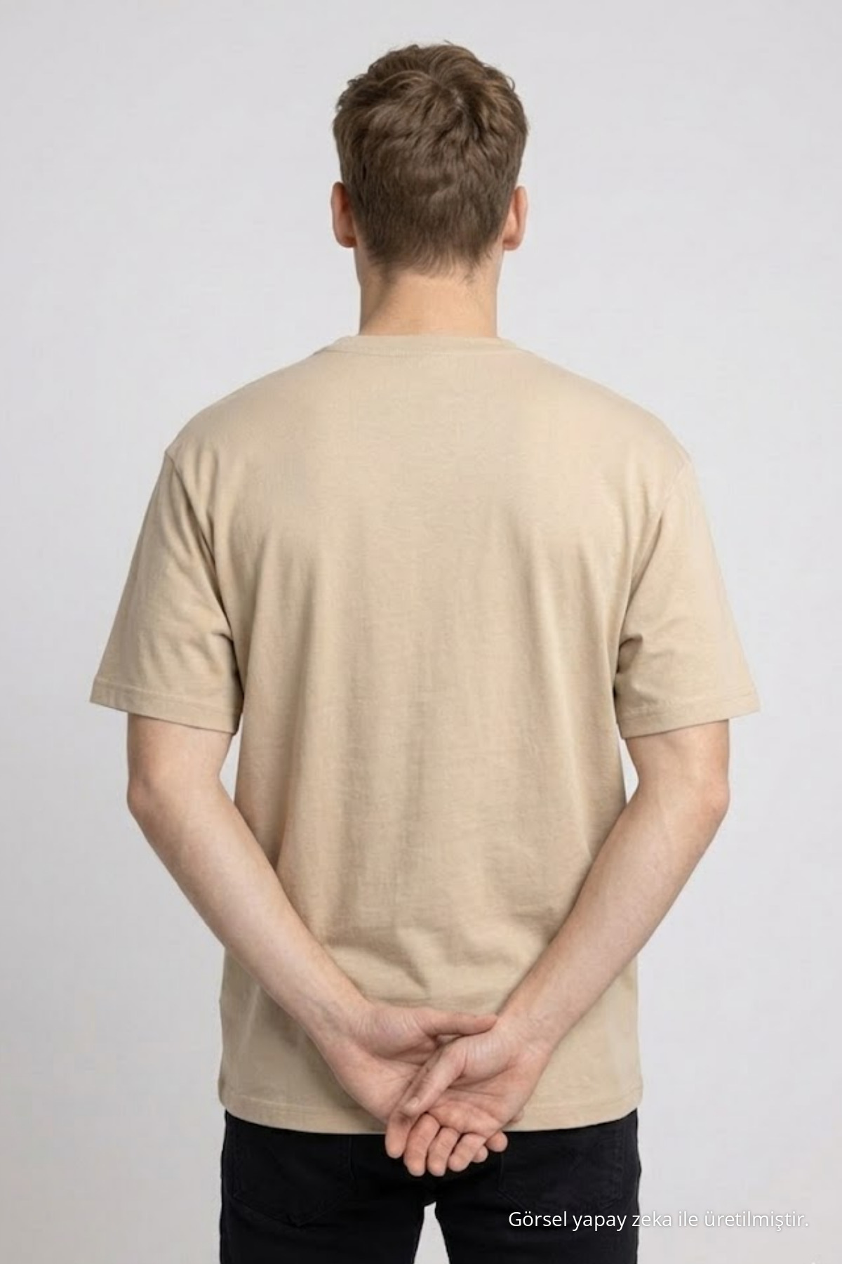 Erkek Pamuklu Bej Oversize Tişört 6