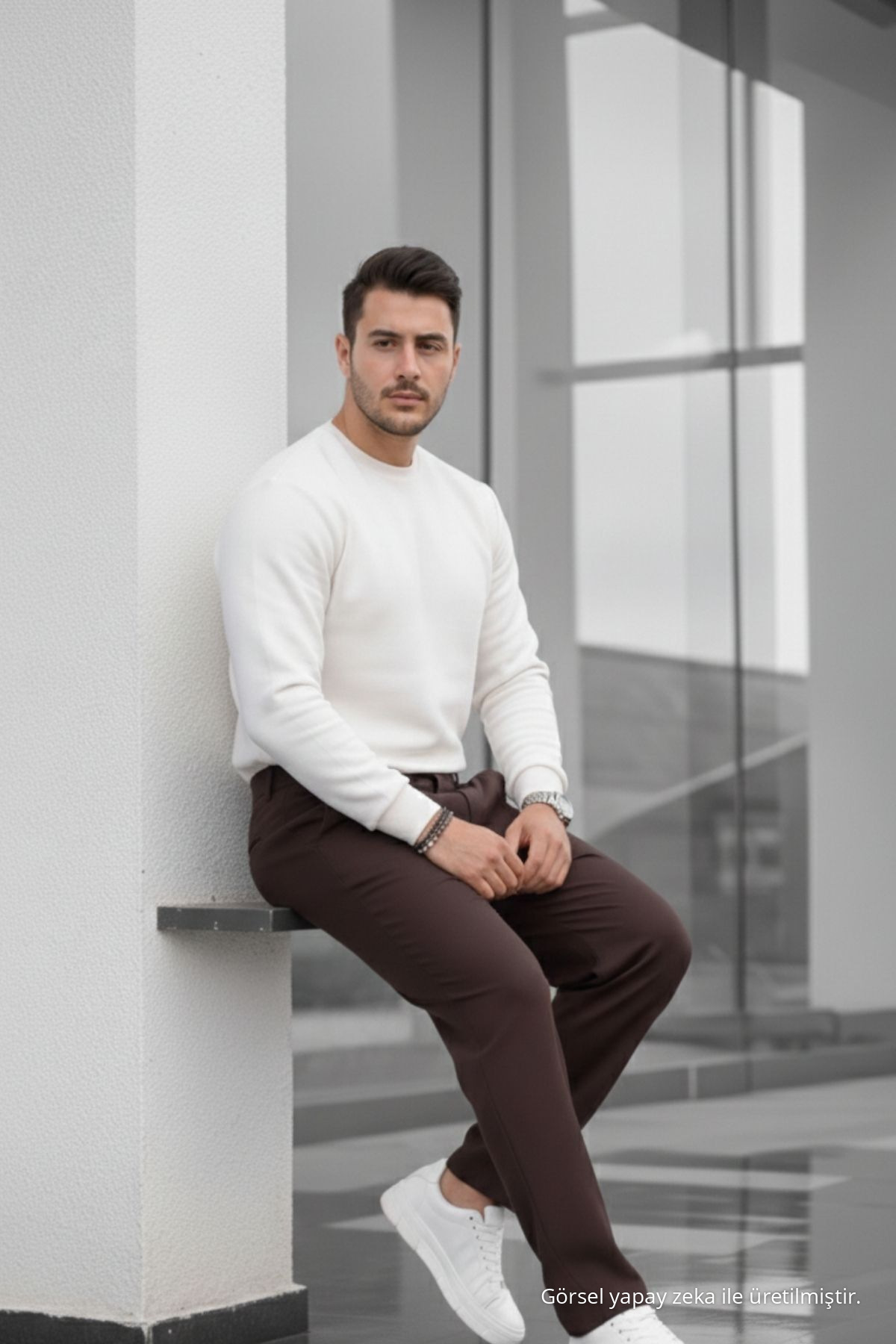 Erkek Çift Pileli Salaş KAHVERENGİ Baggy Pantolon 5