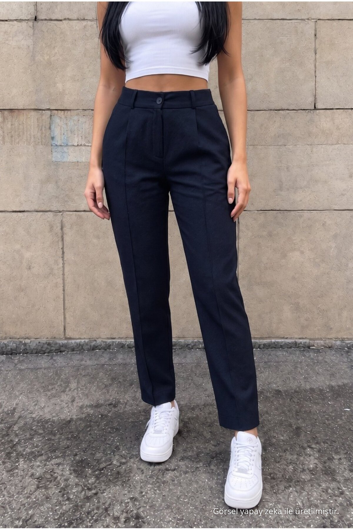 Yüksek Bel Havuç Model Beli Lastikli Dar Paça Pantolon LACİVERT 4
