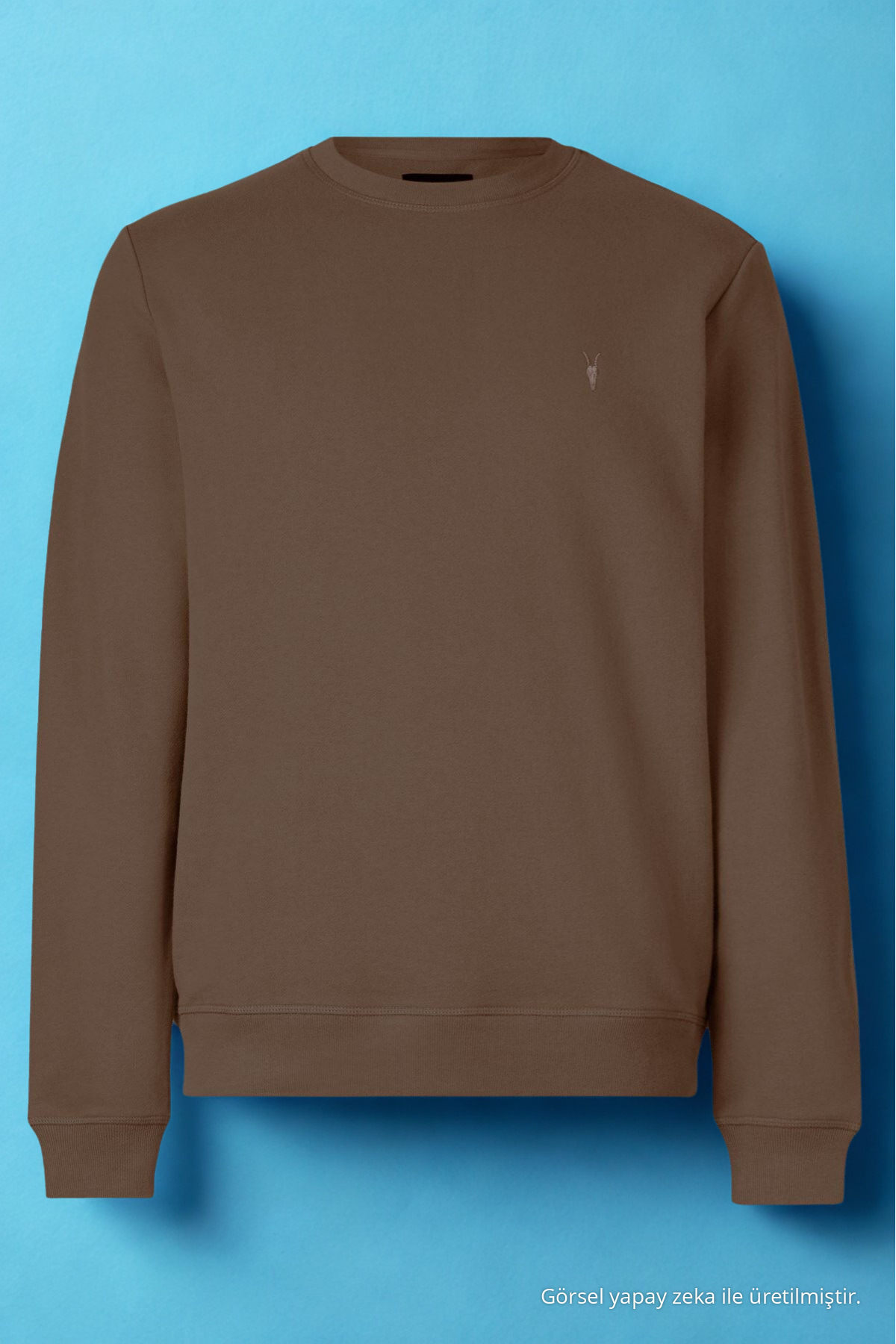 Erkek Basic Bisiklet Yaka KAHVERENGİ Sweatshirt 5