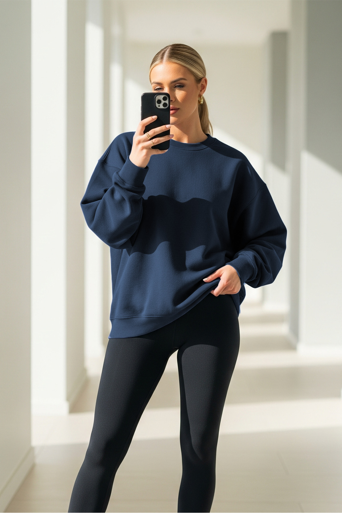 Kadın Oversize Kışlık Salaş Laci Sweatshirt LACİVERT 3