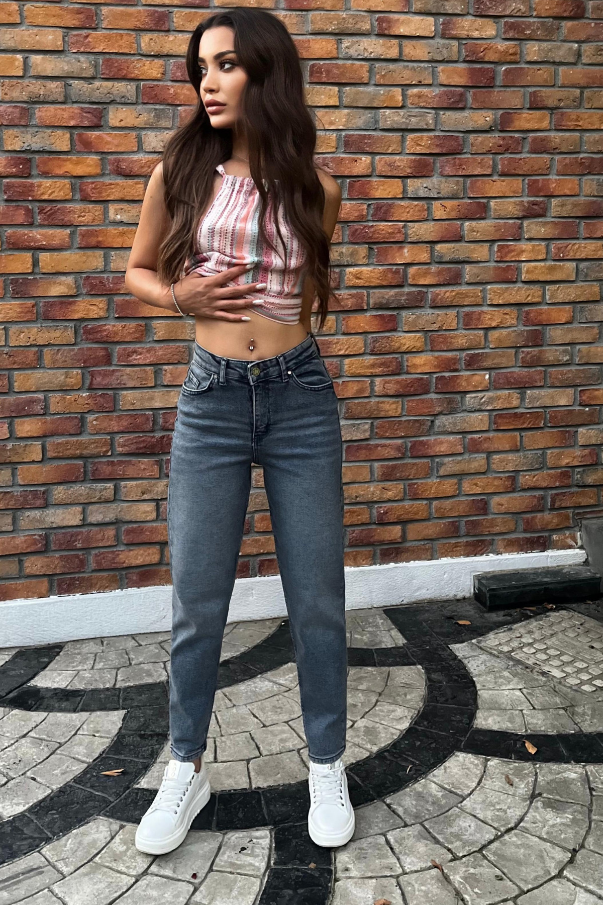Kadın Yüksek Bel Boyfriend Likralı Kot Pantolon Gök Mavi 4