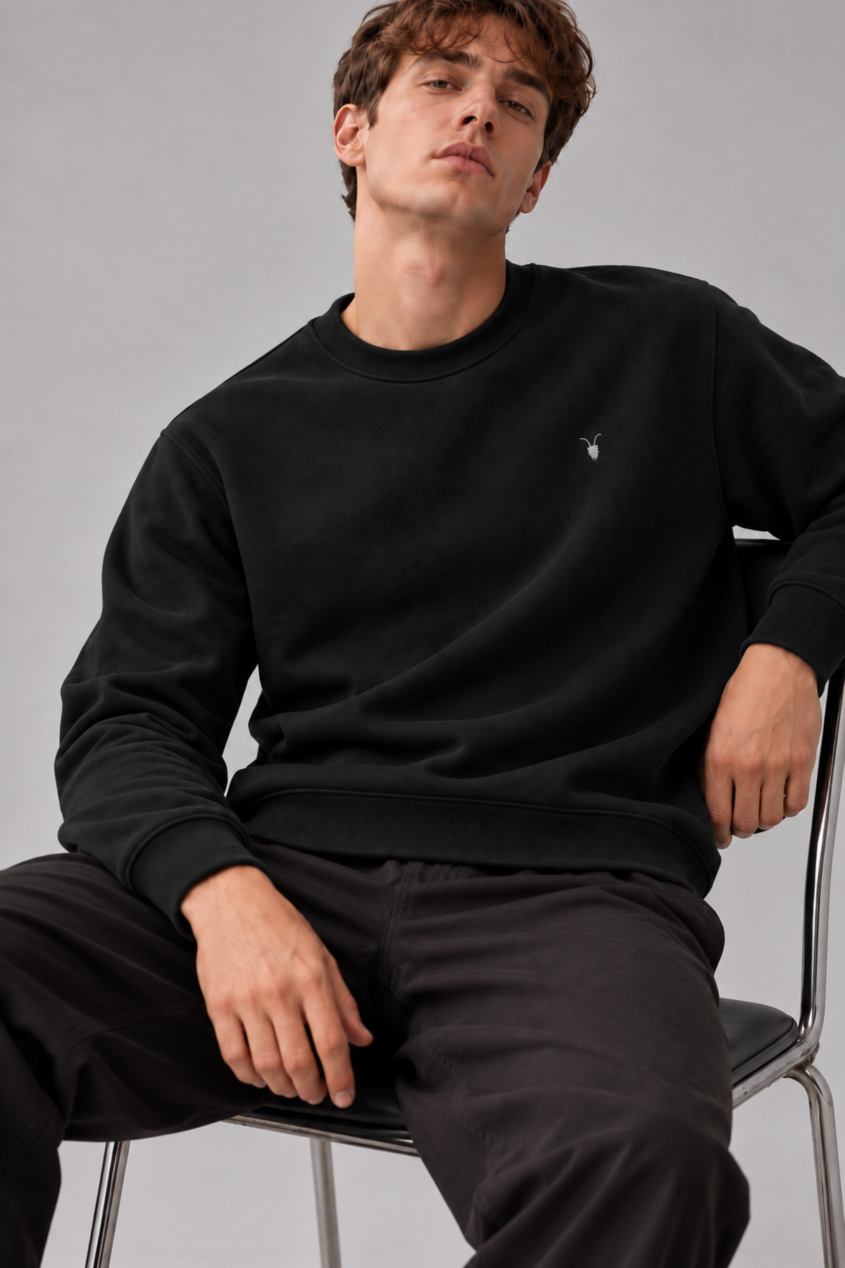 SİYAH Renk Basic Bisiklet Yaka Erkek Sweatshirt 3