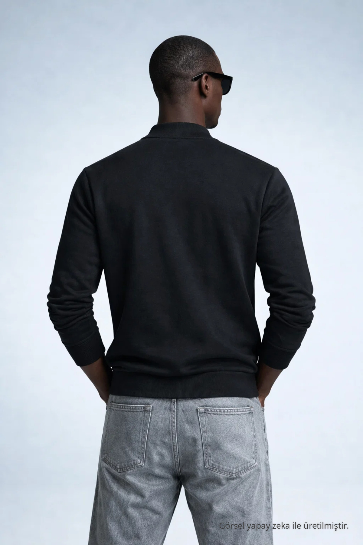 Erkek Hakim Yaka Kışlık Siyah Sweatshirt 6