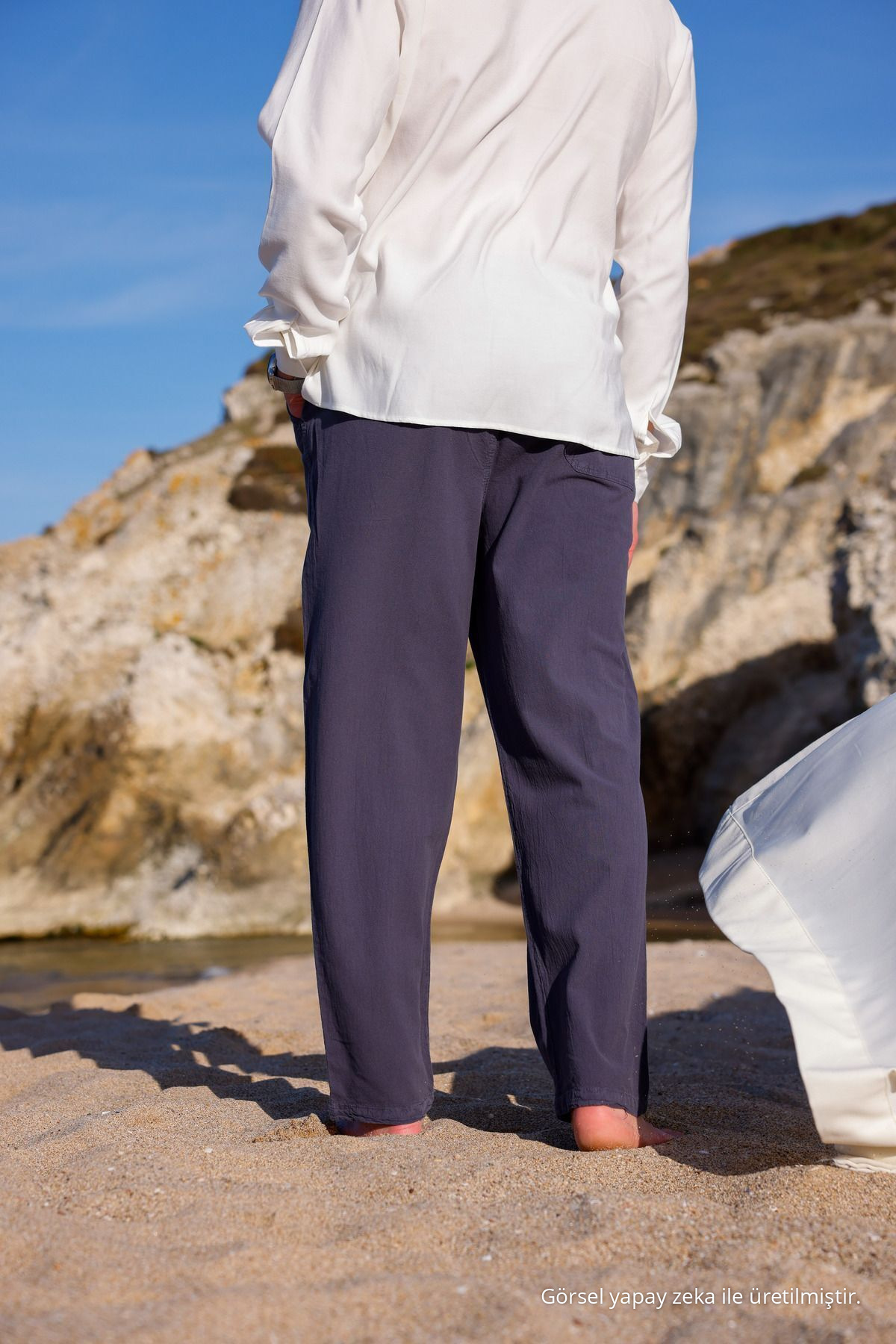 Relaxed Fıt Pamuklu Keten Pantolon FÜME 8