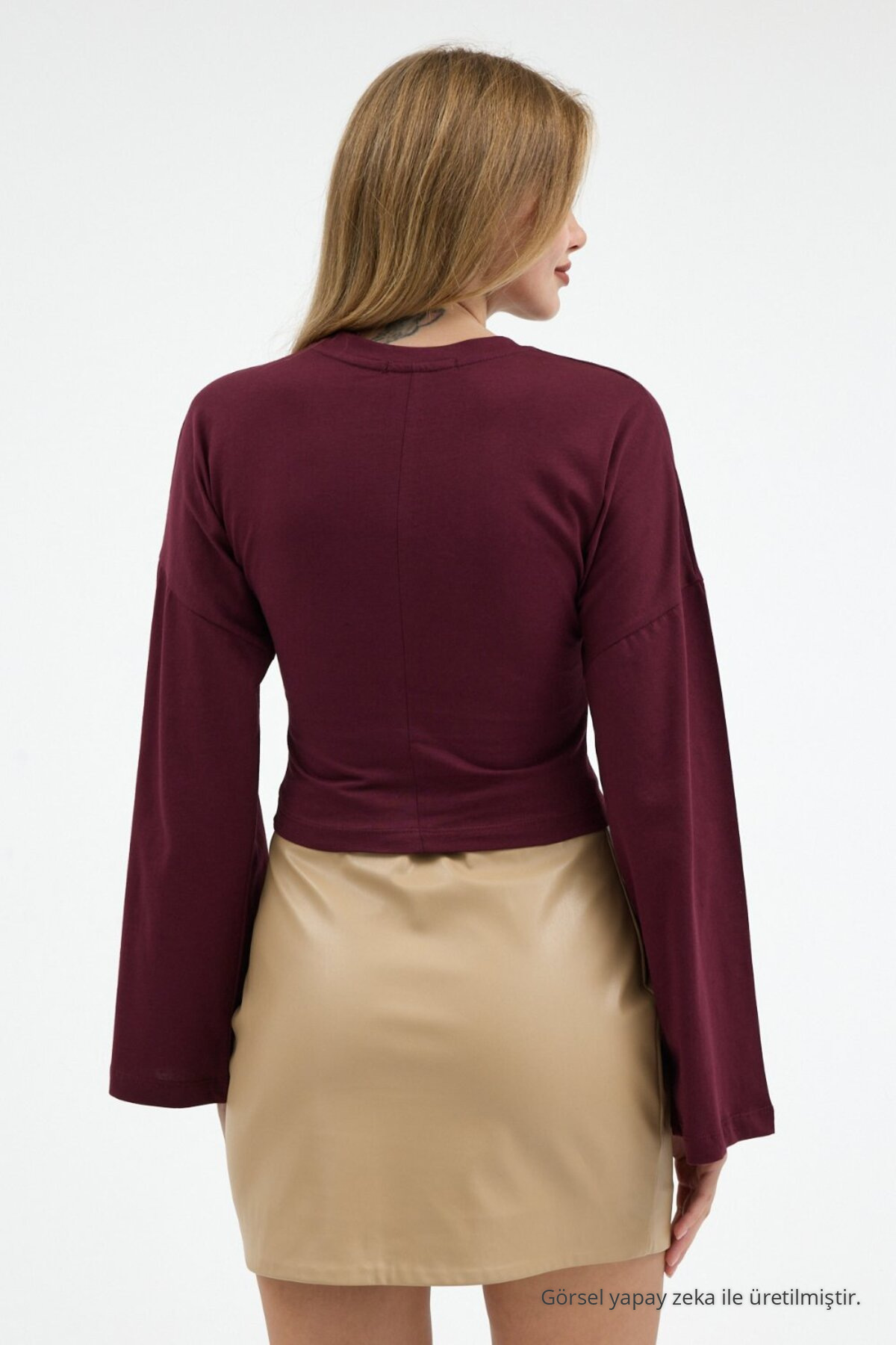 Kadın Bele Oturan Casual 3 Lü Crop Bluz Gri 7