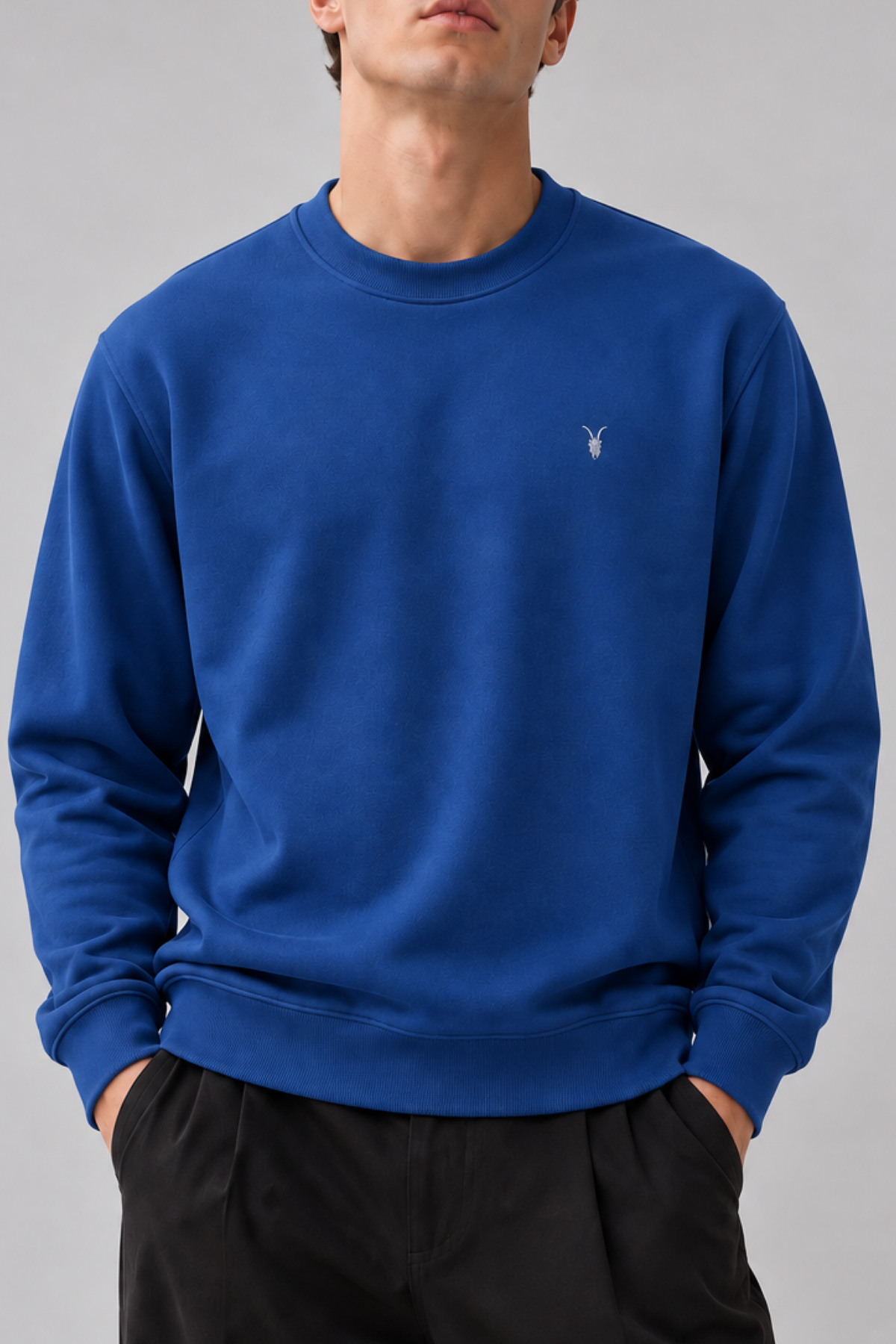 Indigo Renk Basic Bisiklet Yaka Erkek Sweatshirt İNDİGO 6