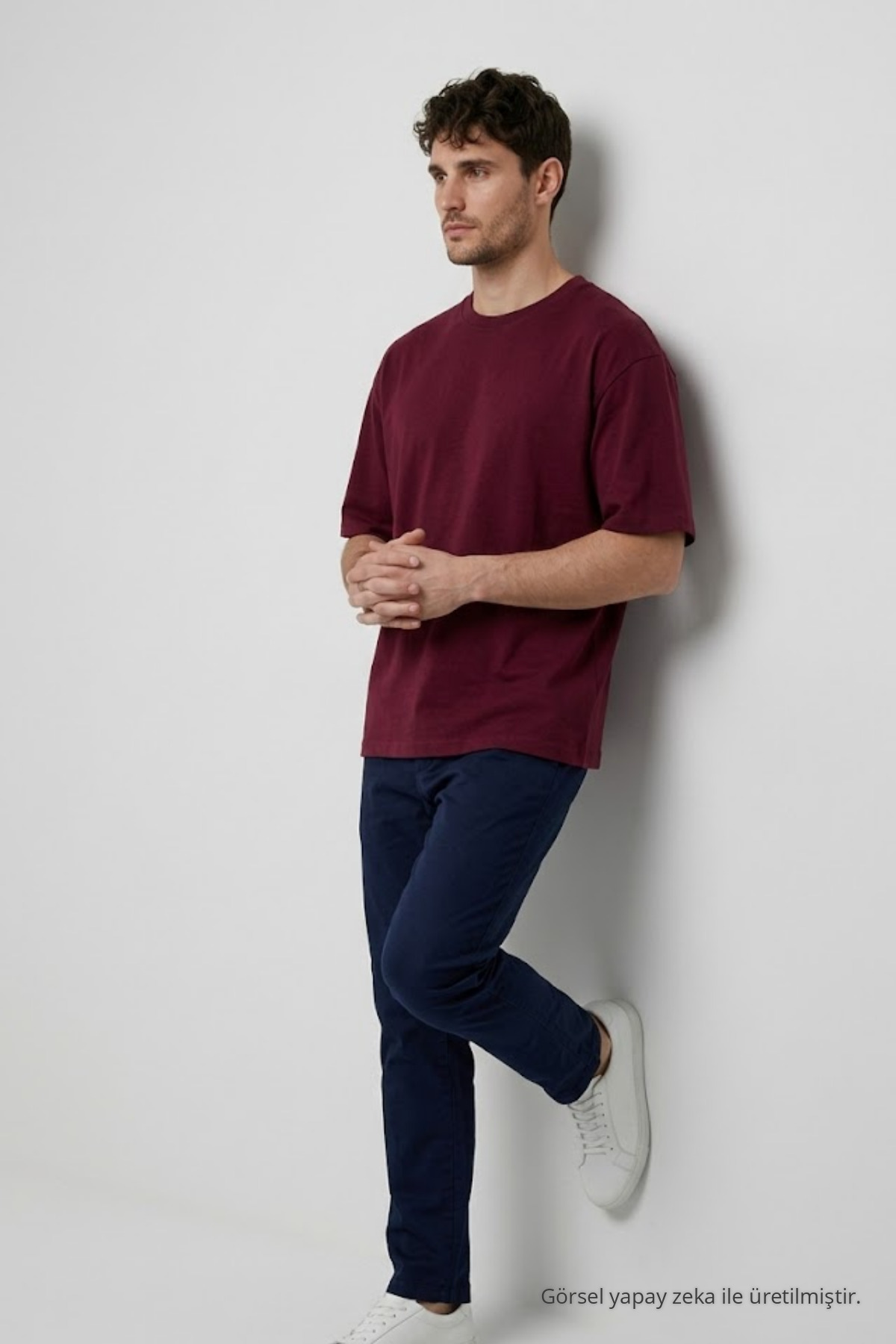 Erkek Bisiklet Yaka Bordo Oversize Tişört 4