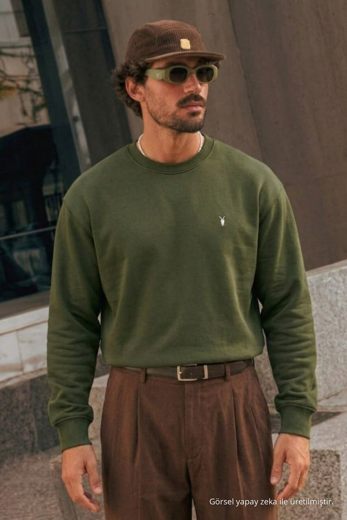 Erkek Premium Nakışlı Rahat 3 Lü Sweatshirt HARDAL 4