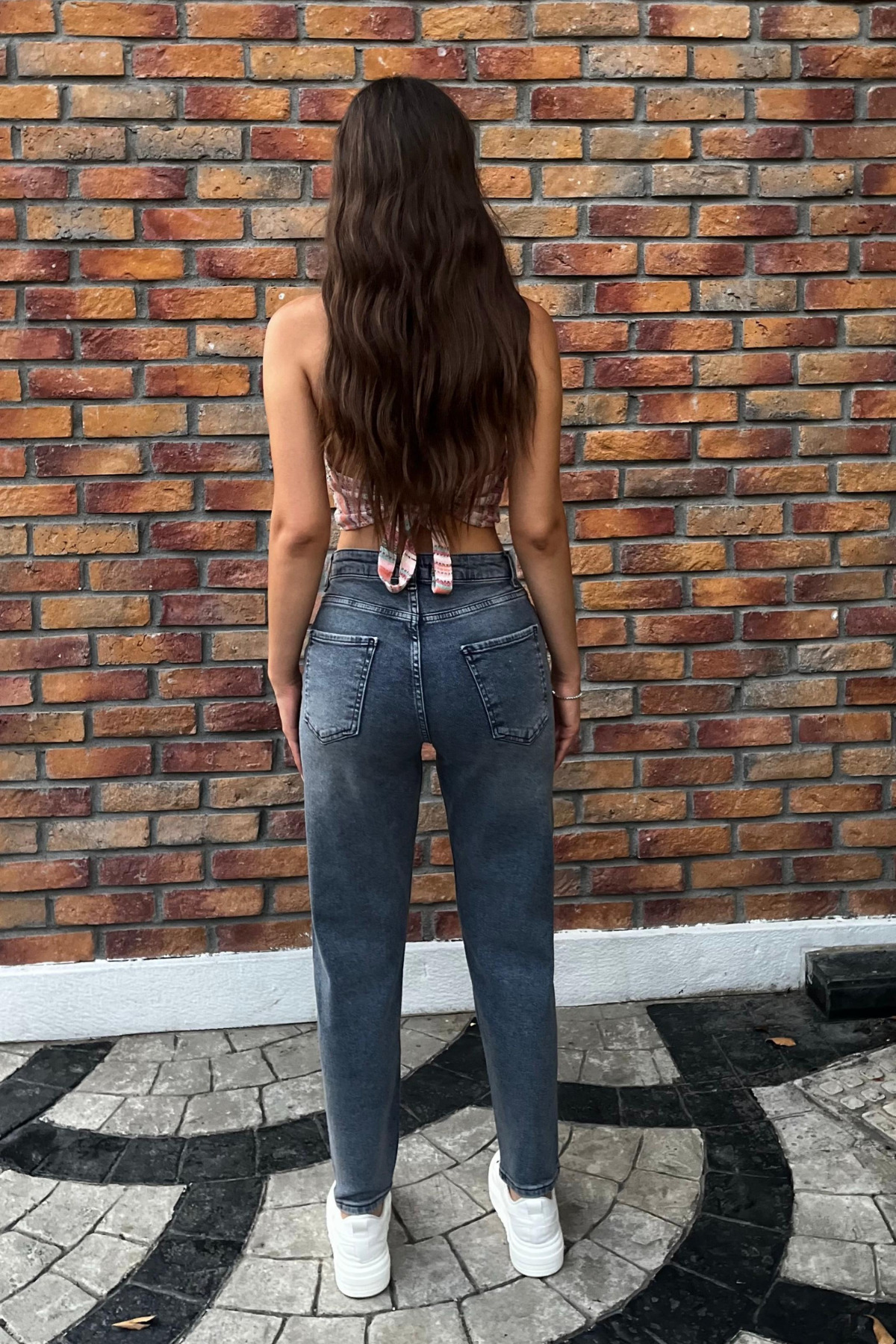 Kadın Yüksek Bel Boyfriend Likralı Kot Pantolon Gök Mavi 7
