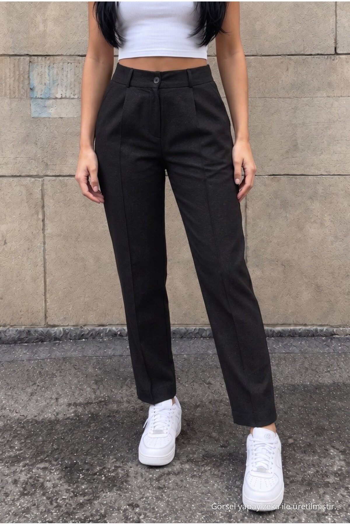Yüksek Bel Havuç Model Beli Lastikli Dar Paça Pantolon SİYAH 3