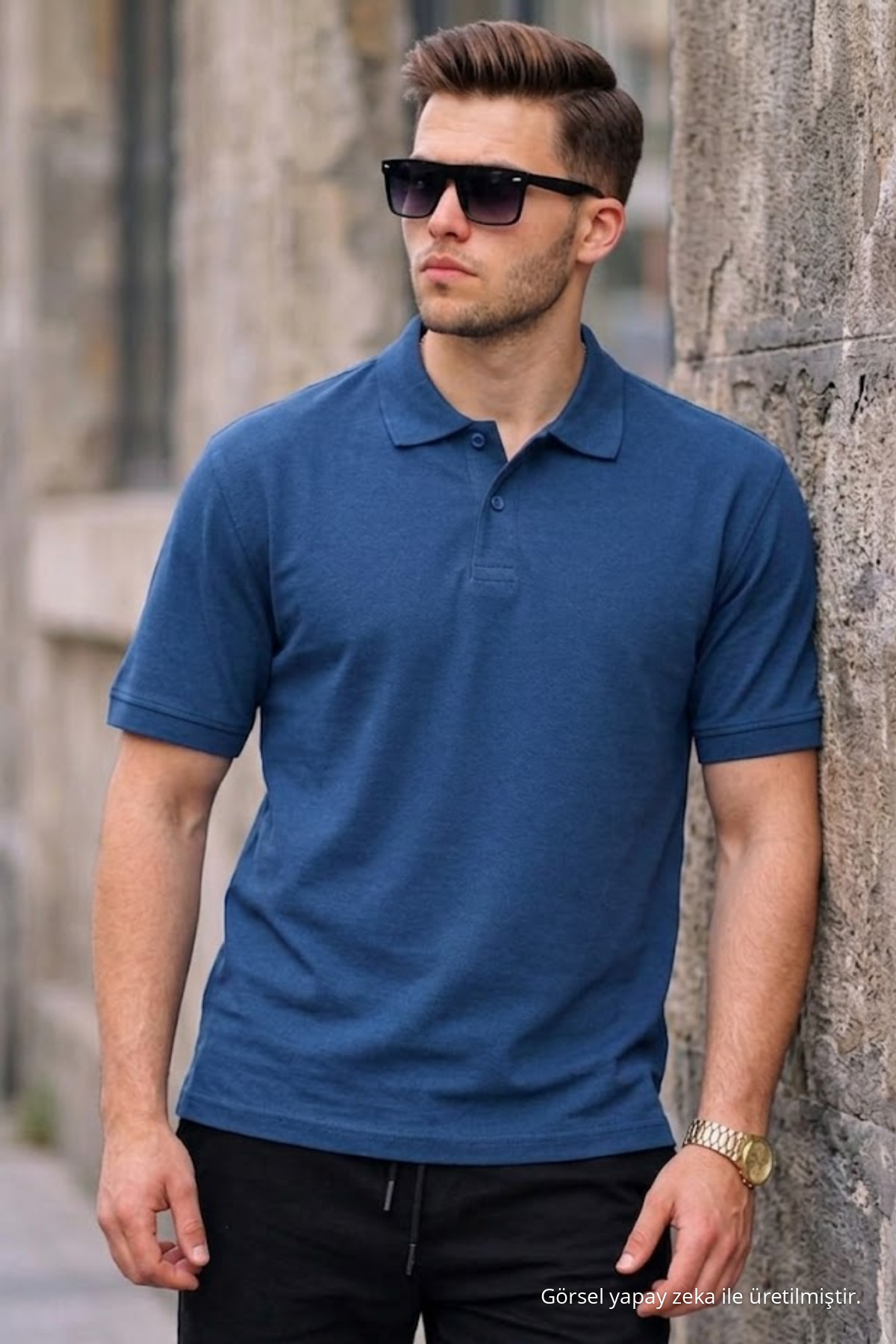 Erkek Basic Relax İndigo Polo Yaka Tişört 4