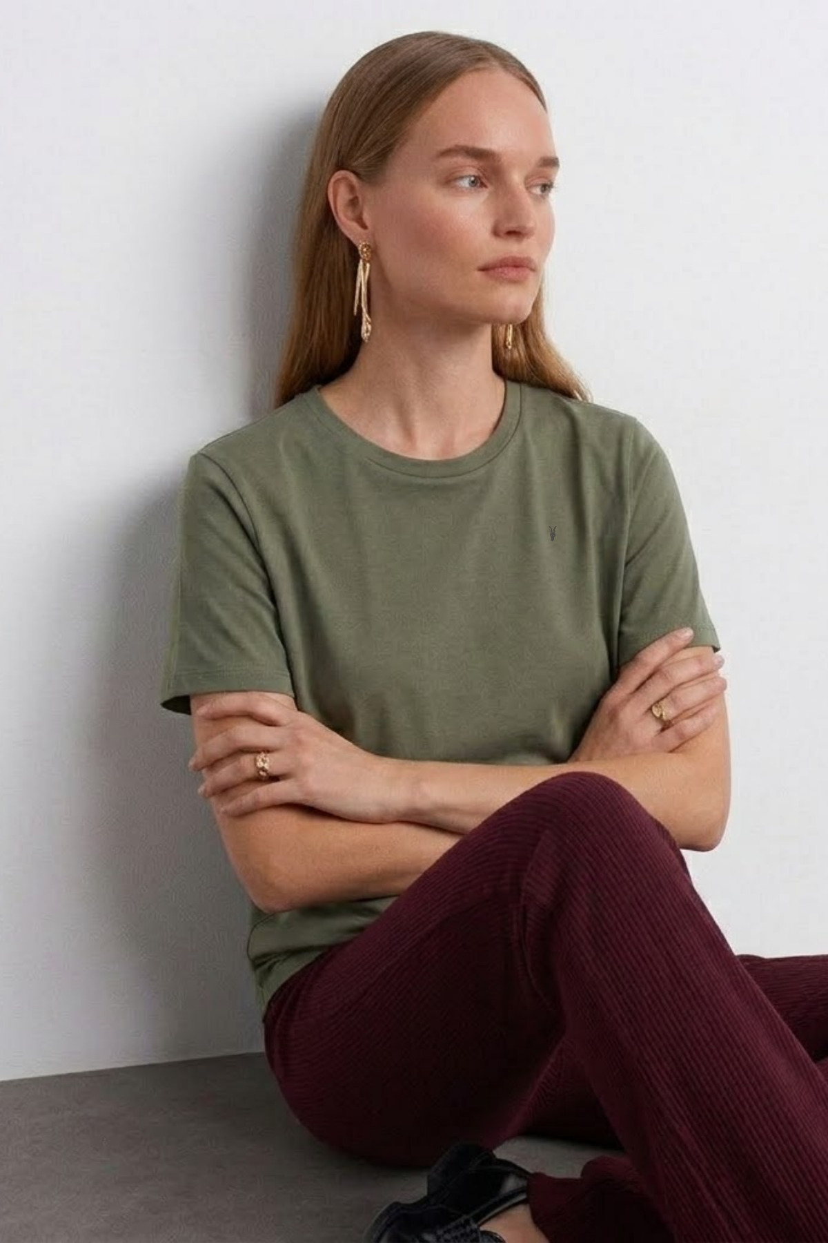 Kadın Comfort Fit Basic HAKİ Bol Tişört 5