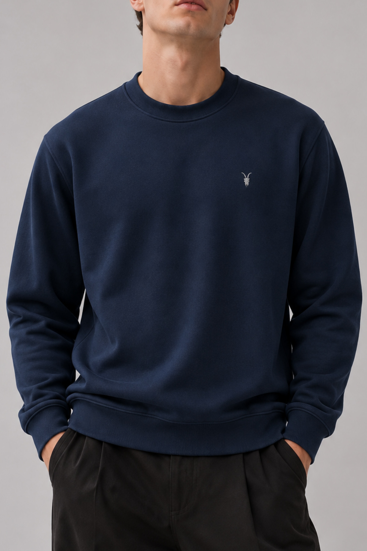 LACİVERT Renk Basic Bisiklet Yaka Erkek Sweatshirt 6