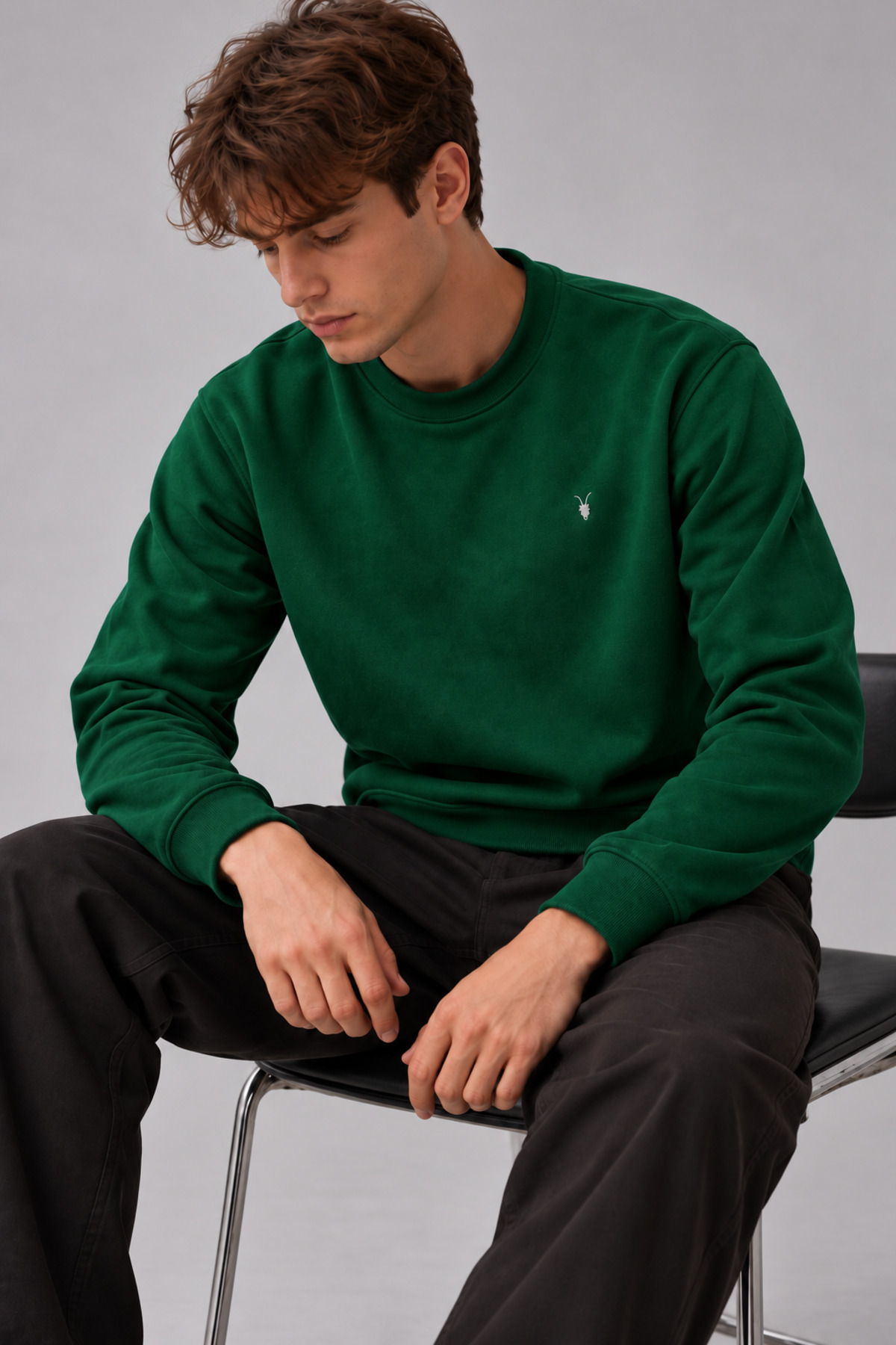 KOYU YEŞİL Renk Erkek Bisiklet Yaka Sweatshirt 5
