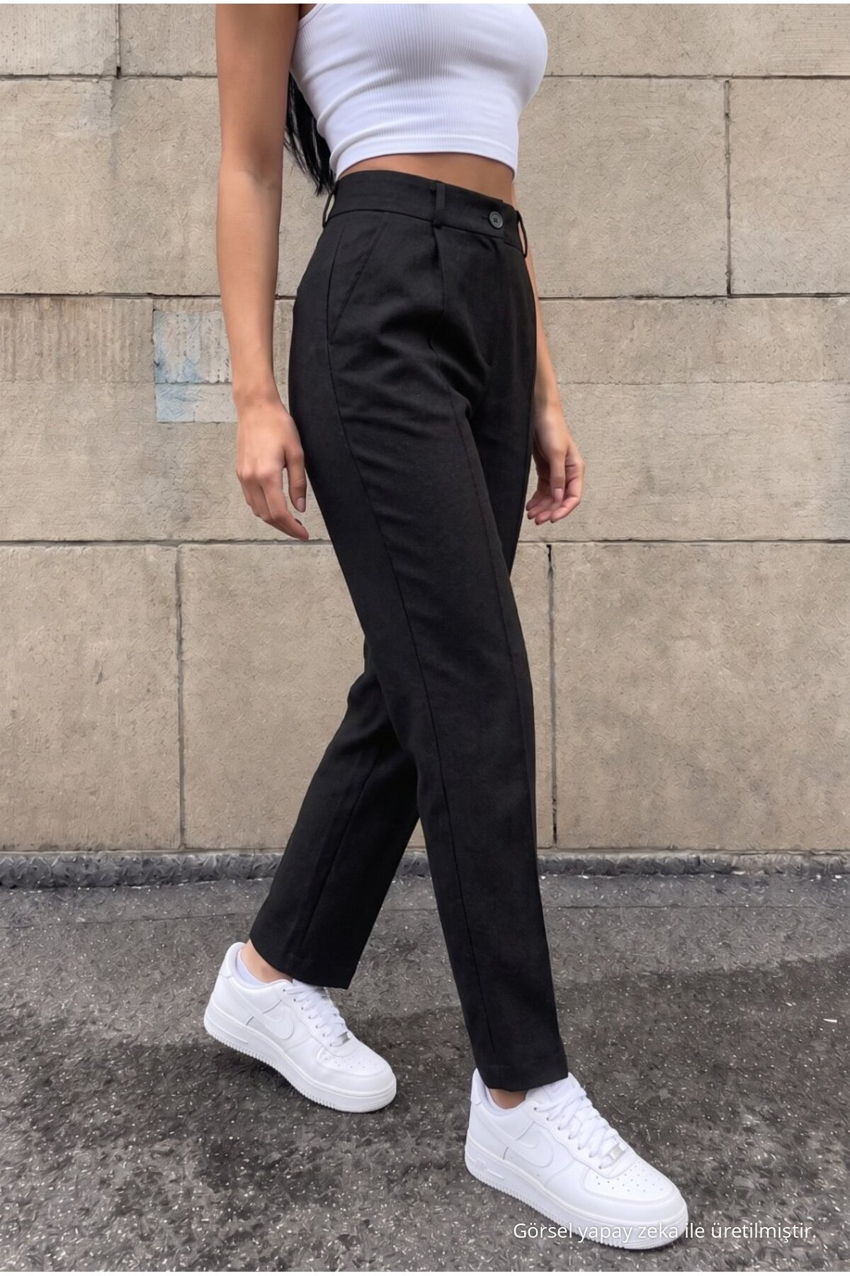 Yüksek Bel Havuç Model Beli Lastikli Dar Paça Pantolon SİYAH 5