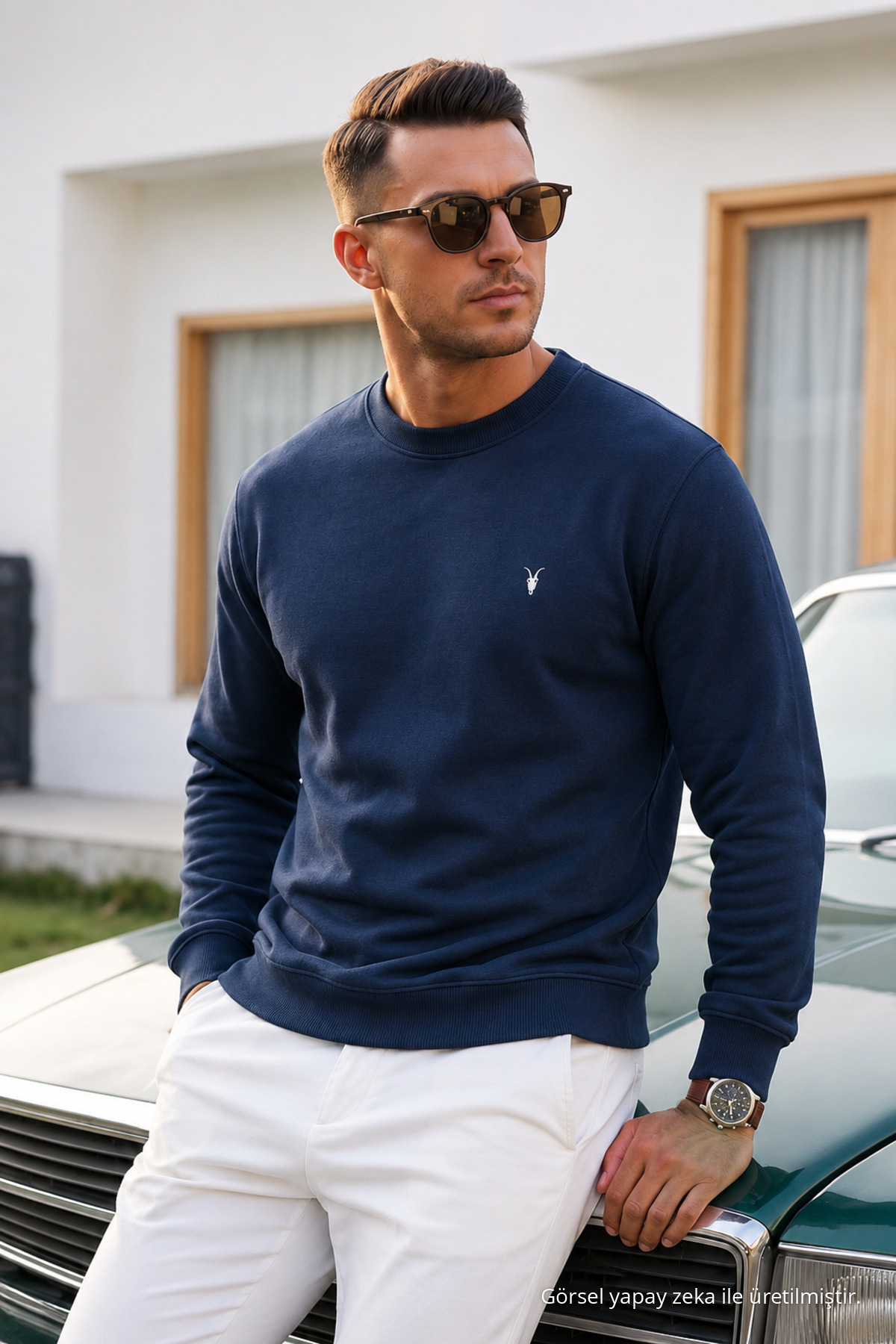 LACİVERT Düz Kol Düzenli Erkek Sweatshirt 4