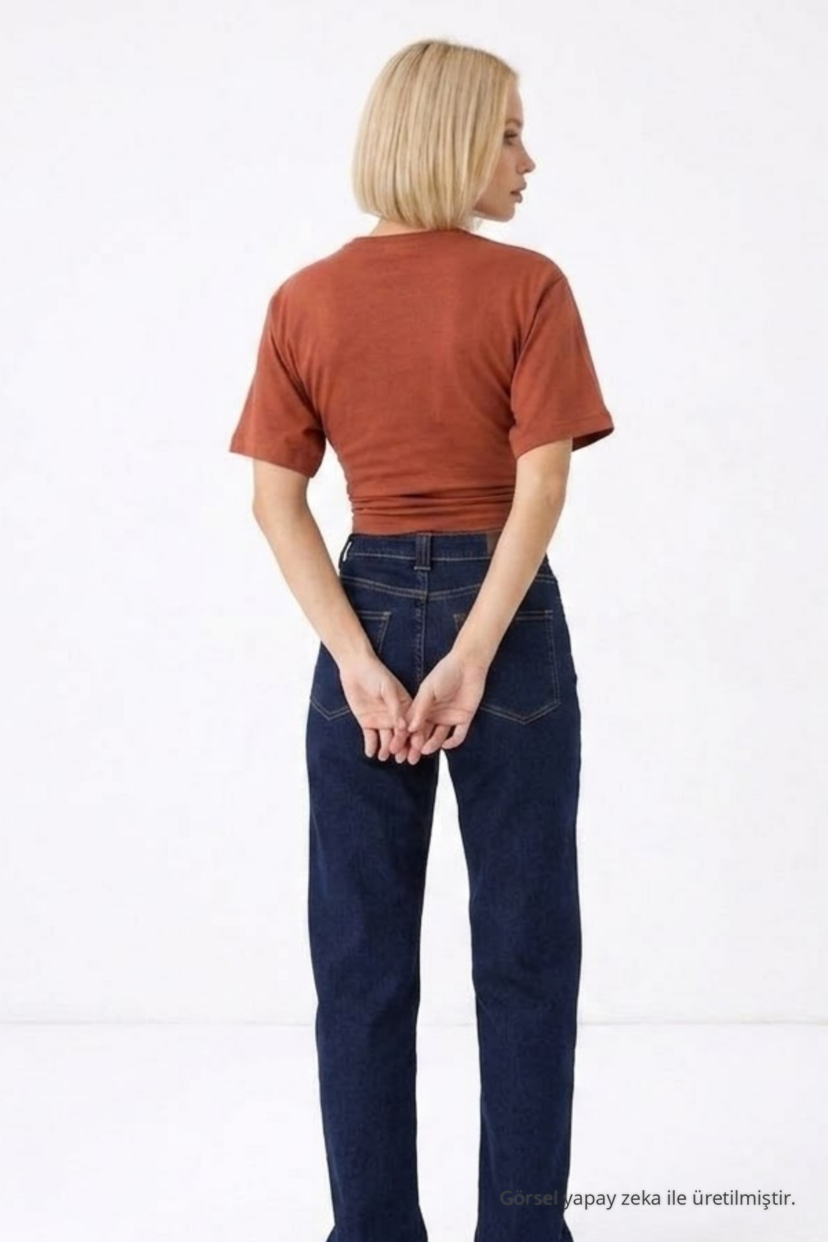 Kadın Fashion Slim Fit Pudra Crop Tişört 6