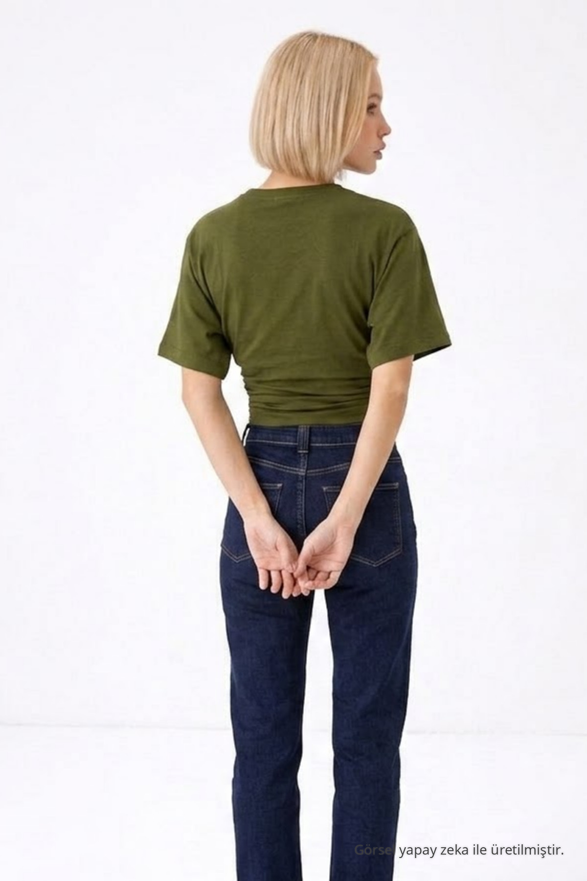 Kadın Fashion Slim Fit Haki Crop Tişört 6
