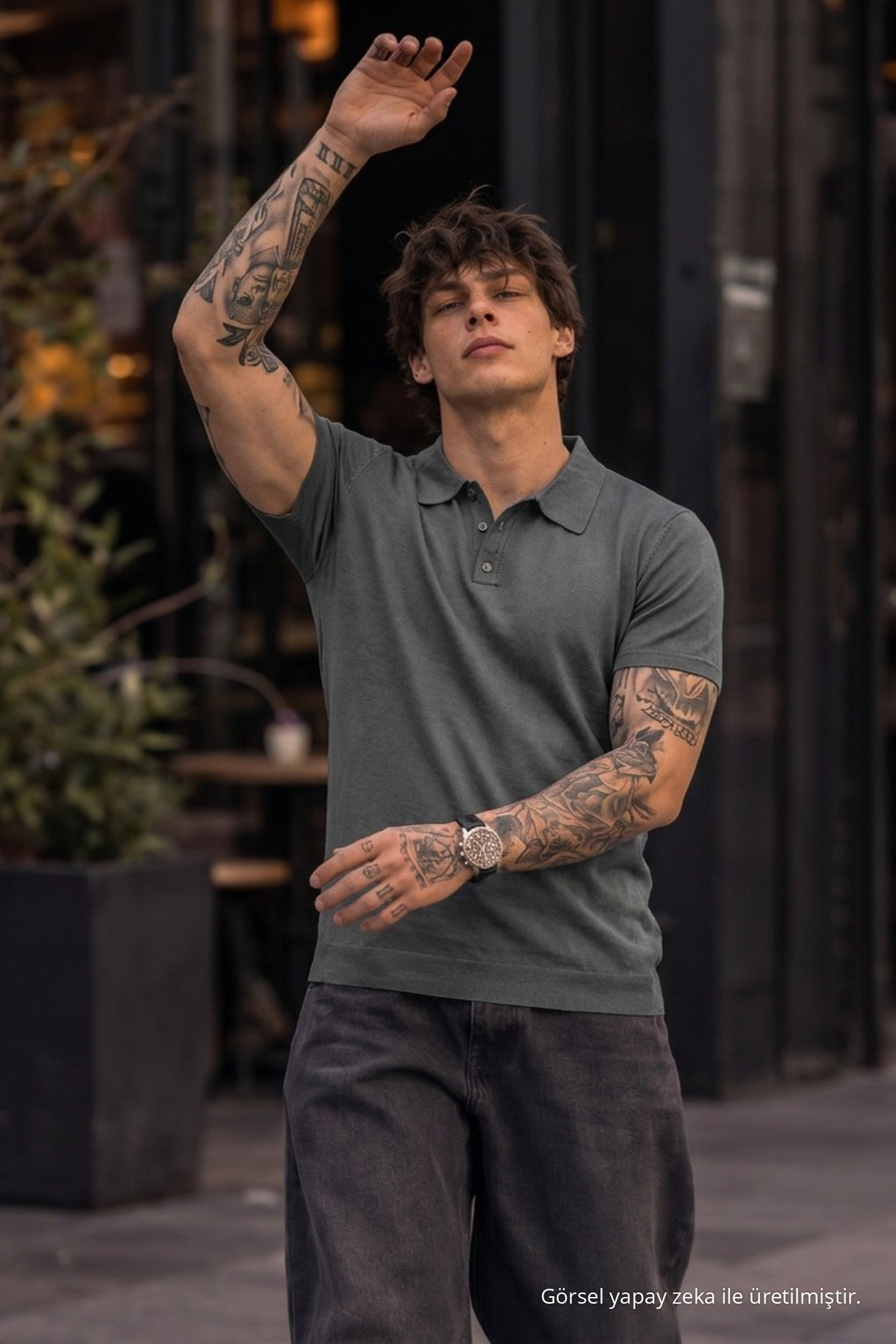 Erkek %100 Pamuk Füme Polo Yaka T-shirt 4