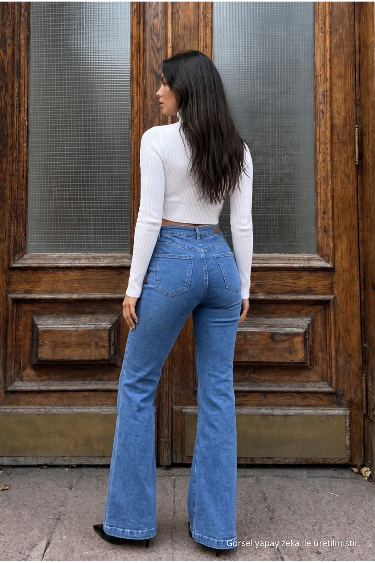 Yüksek Bel Esnek/Likralı Çan Paça Jeans Mavi 5