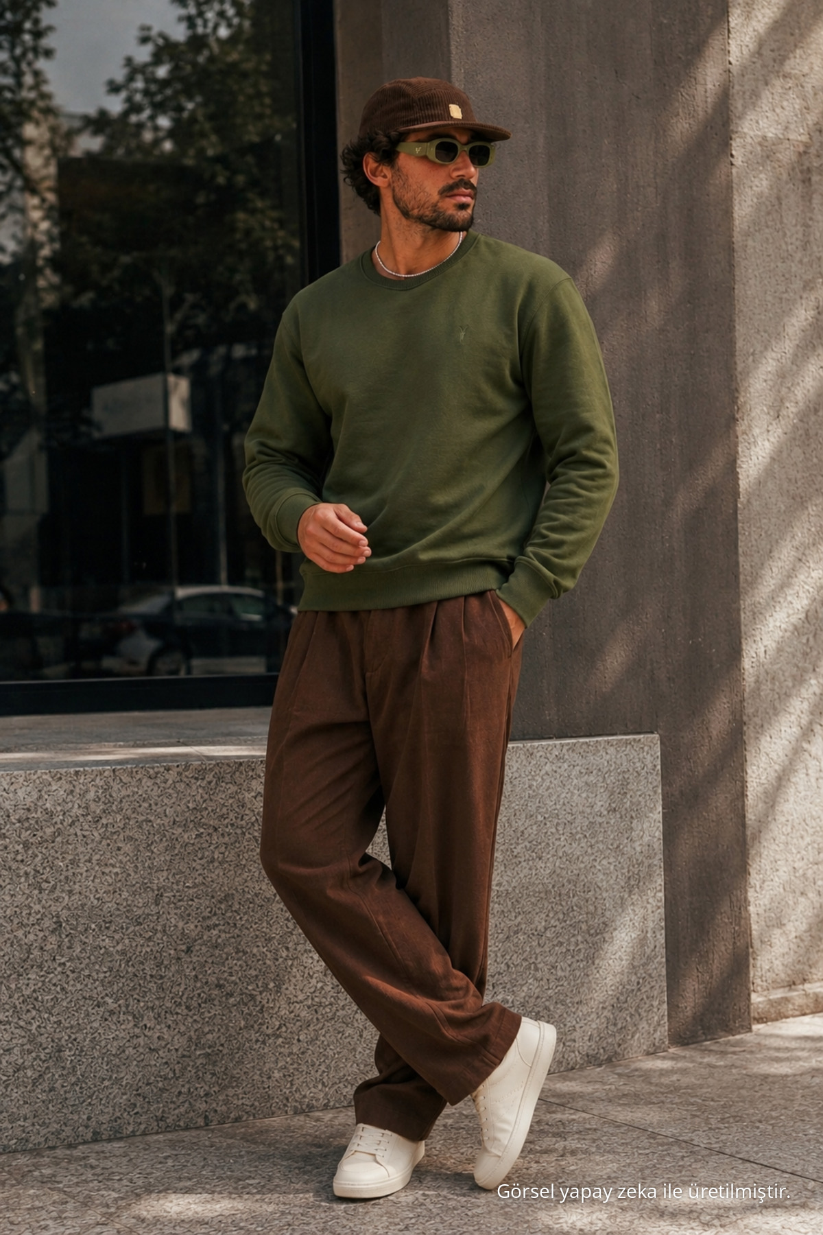 HAKİ Bol Kesim Rahat Erkek Sweatshirt 6