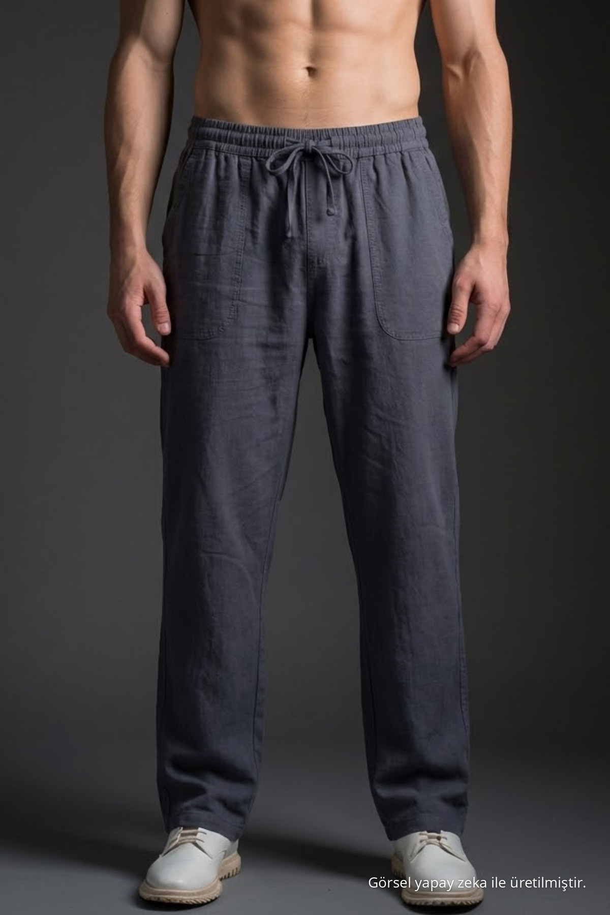 Erkek Salaş Bol Paça Füme Keten Pantolon 6