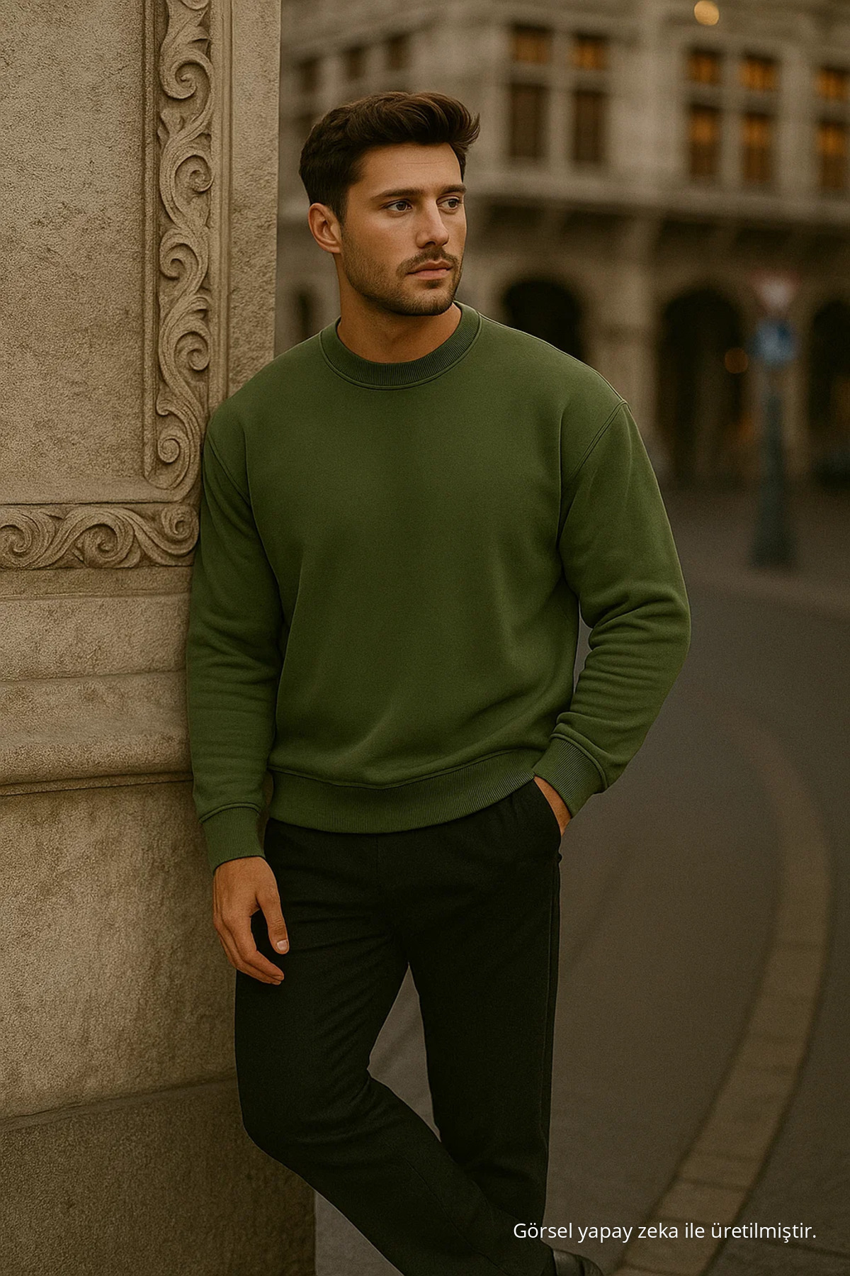 Erkek Oversize Kışlık Haki Uzun Kazak 3