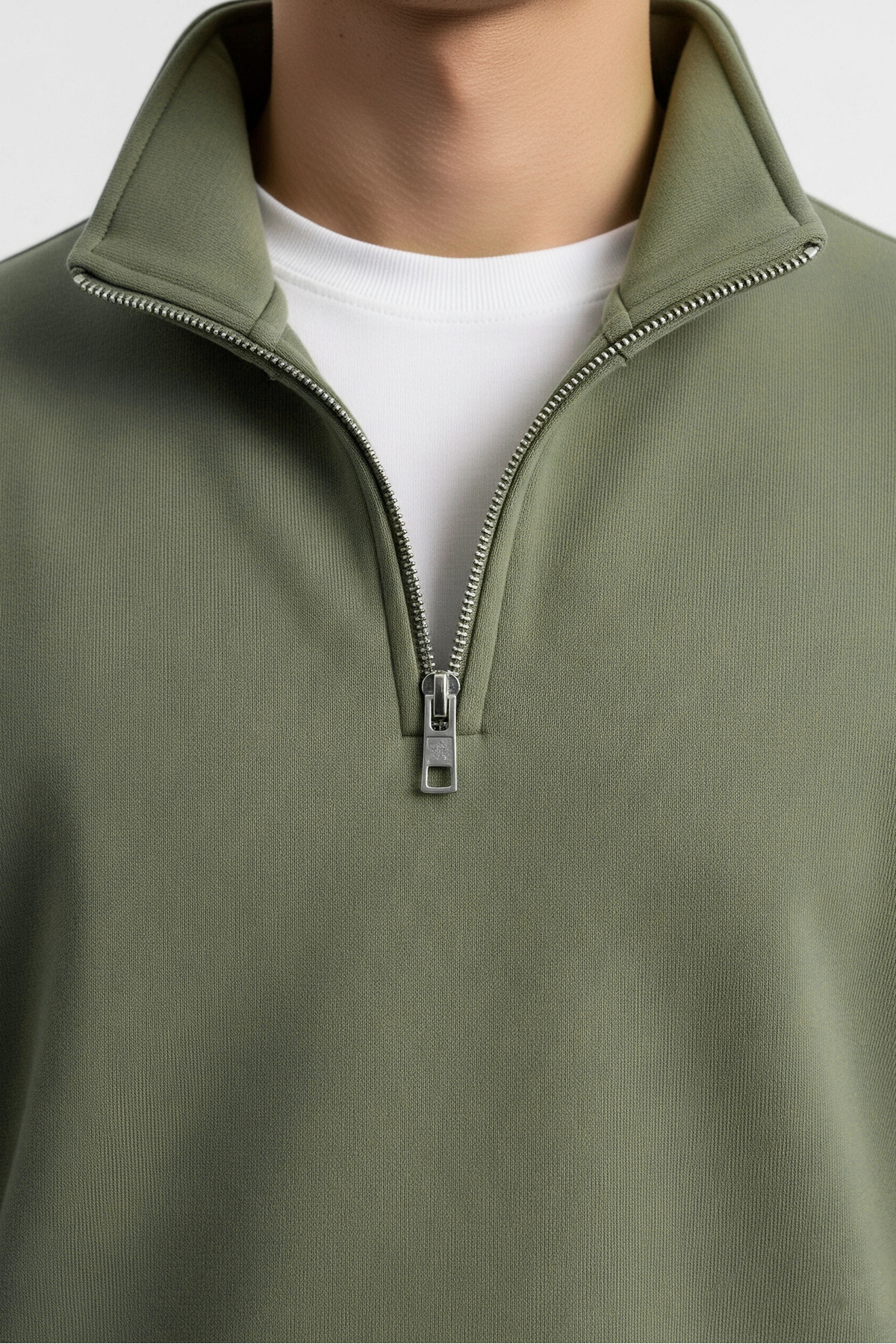 Erkek Yarım Fermuarlı Salaş YEŞİL Sweatshirt 6