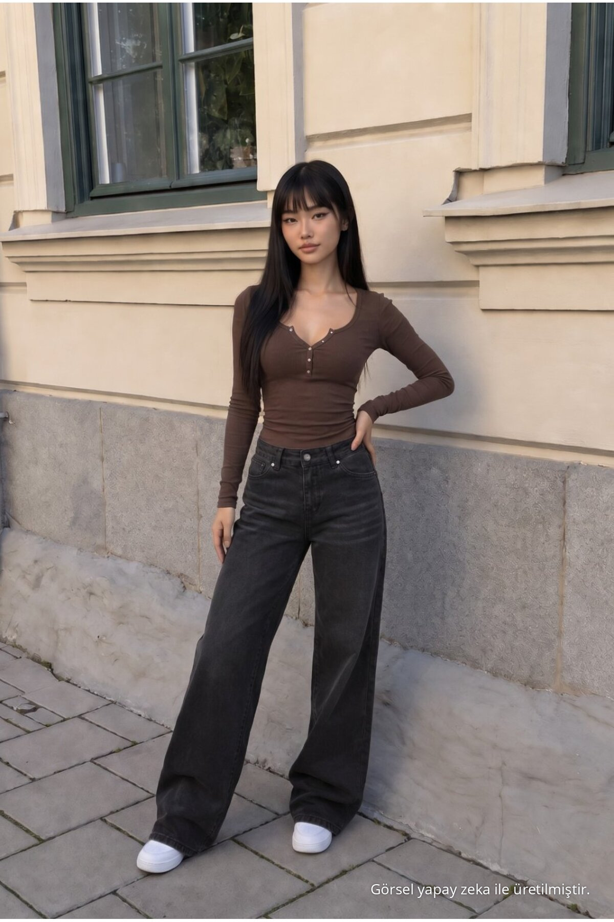Kadın Bol Paça Jean Pantolon High Waist SİYAH EFEKTLİ 7