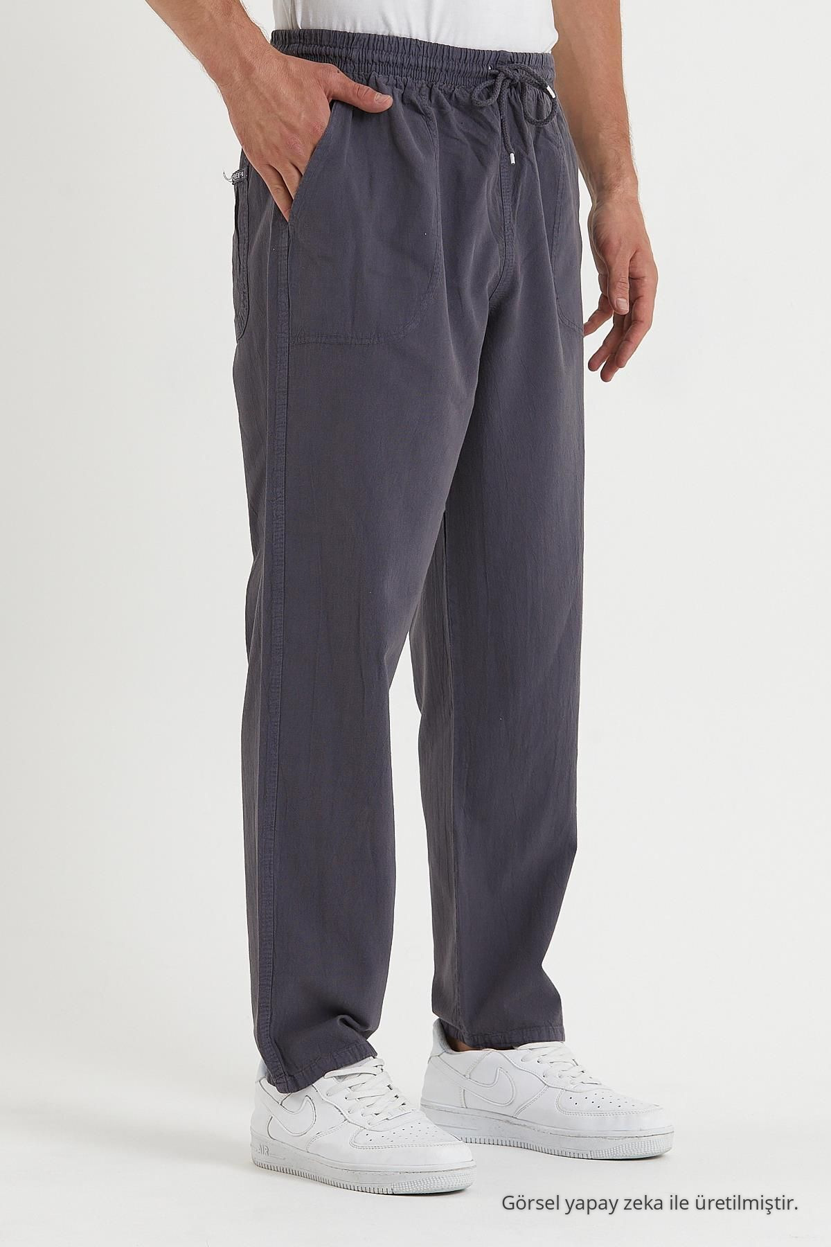 Erkek Füme Renk Basic Relaxed Fit Jogger Pantolon 5