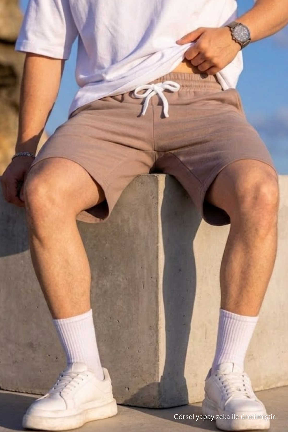 Erkek Pamuklu Casual Cepli Bol Karamel Şort 6