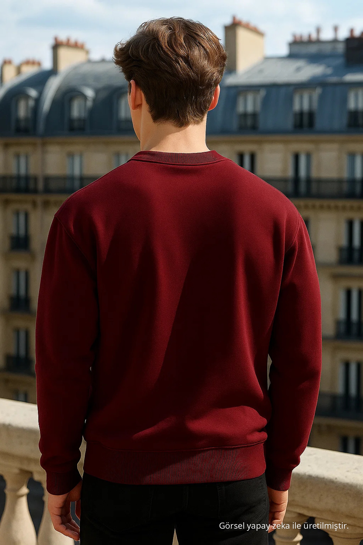 Erkek Bisiklet Yaka Oversize Bordo Kazak 6