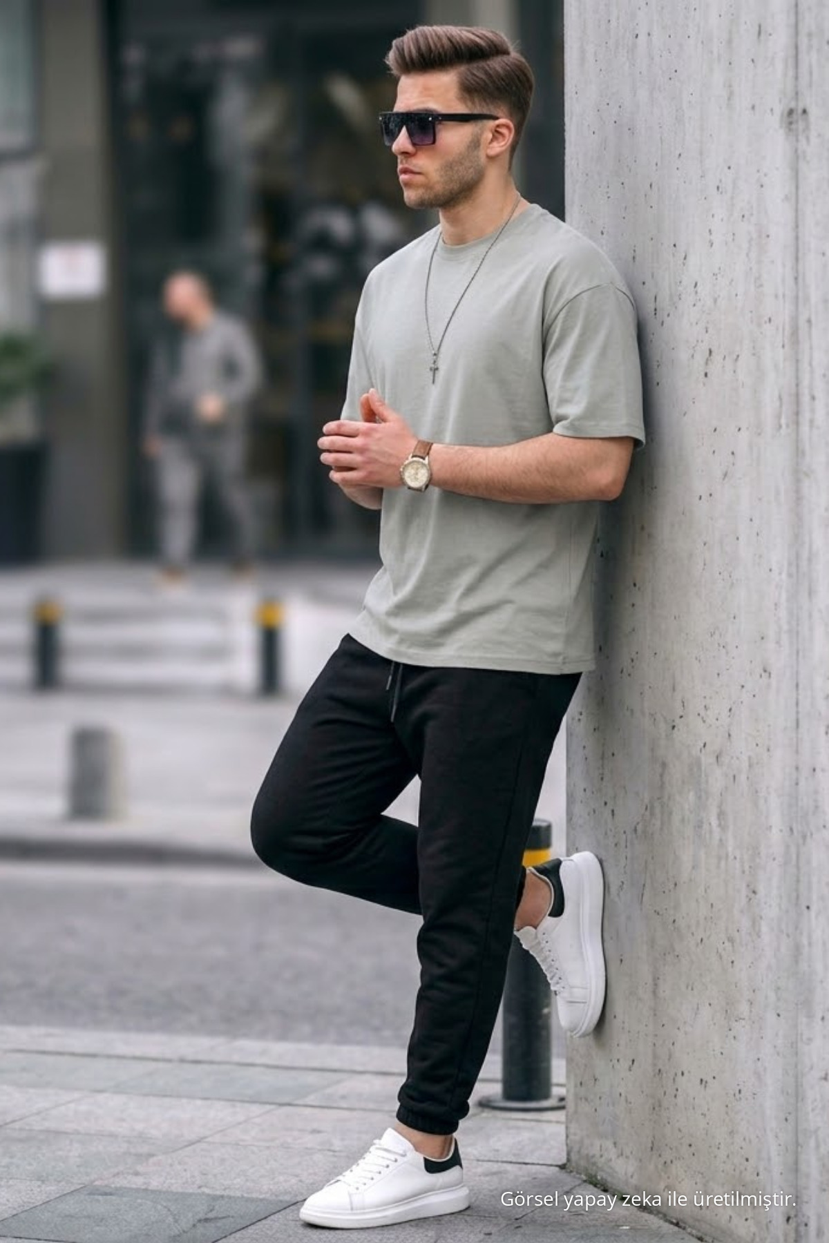 Erkek Premium Basic Trend GRİ Oversize Tişört 4