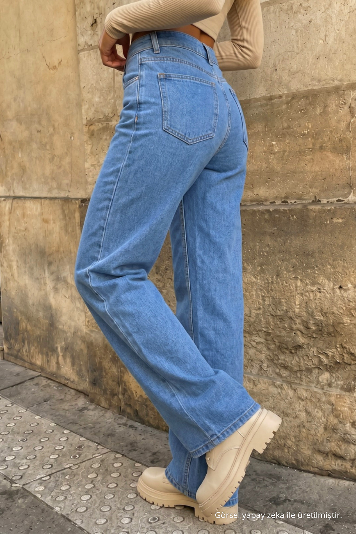 Mavi Yüksek Bel Wide Leg Bol Paça Palazzo Kot Pantolon 11