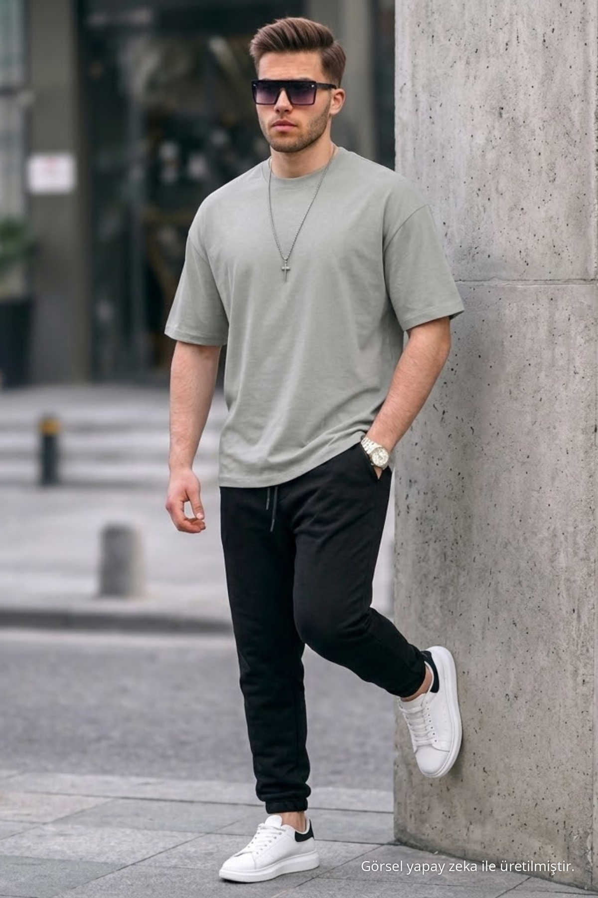 Erkek Premium Basic Trend GRİ Oversize Tişört 3