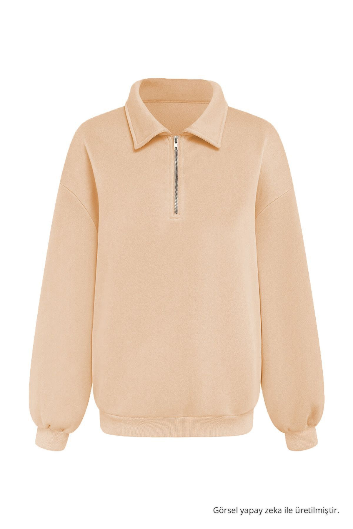 Erkek Yarım Fermuar Regular Fit Sweatshirt Bej 6
