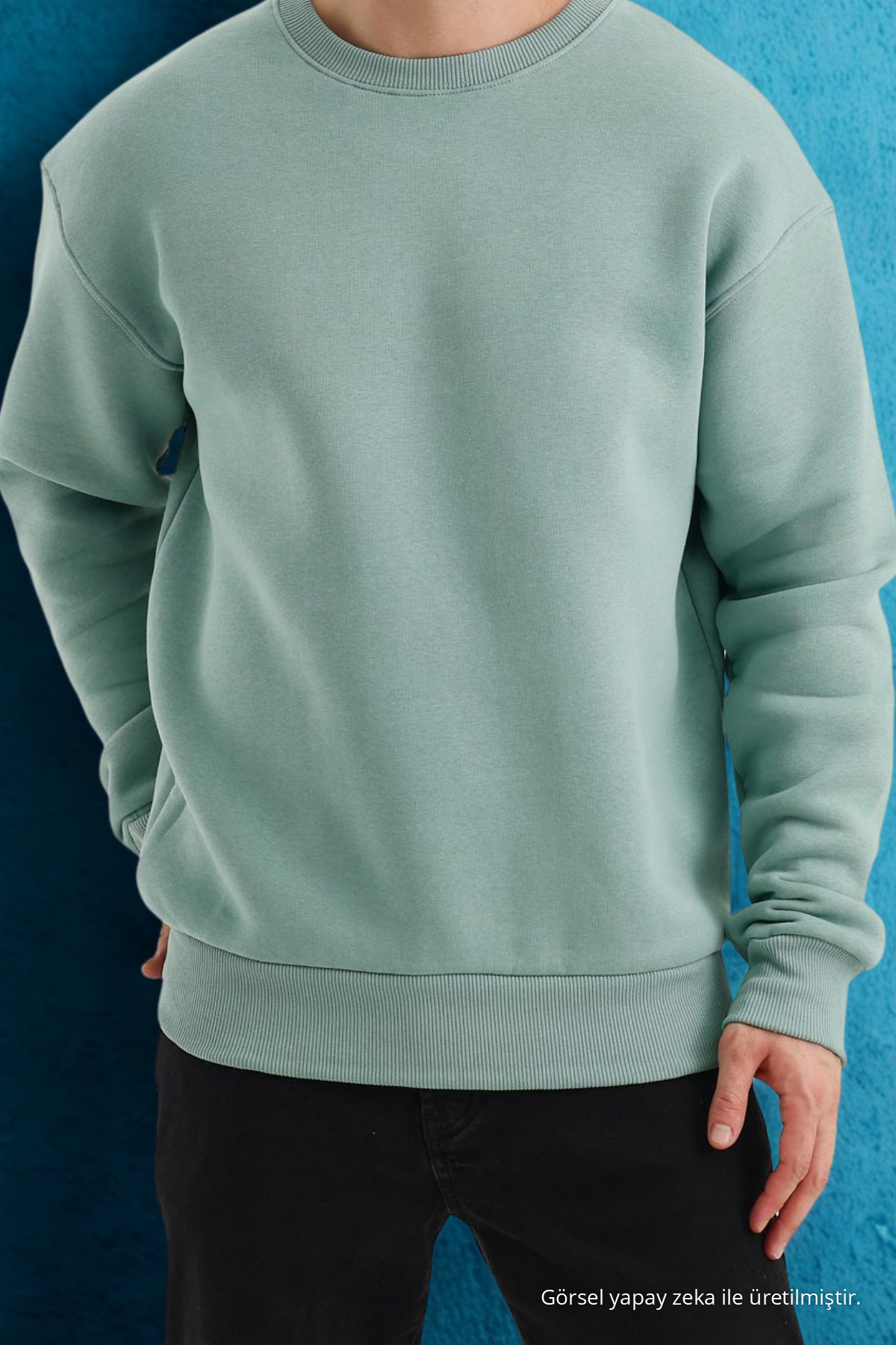 Erkek Bisiklet Yaka Salaş Çağla Sweatshirt 6