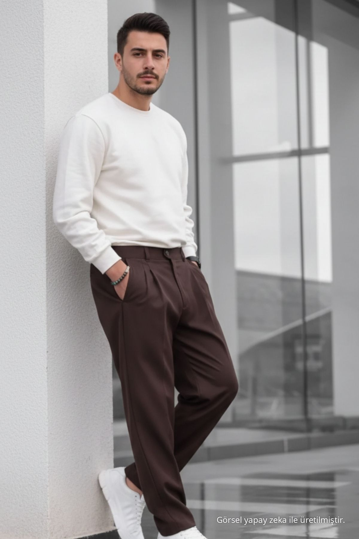 Erkek Çift Pileli Salaş KAHVERENGİ Baggy Pantolon 6