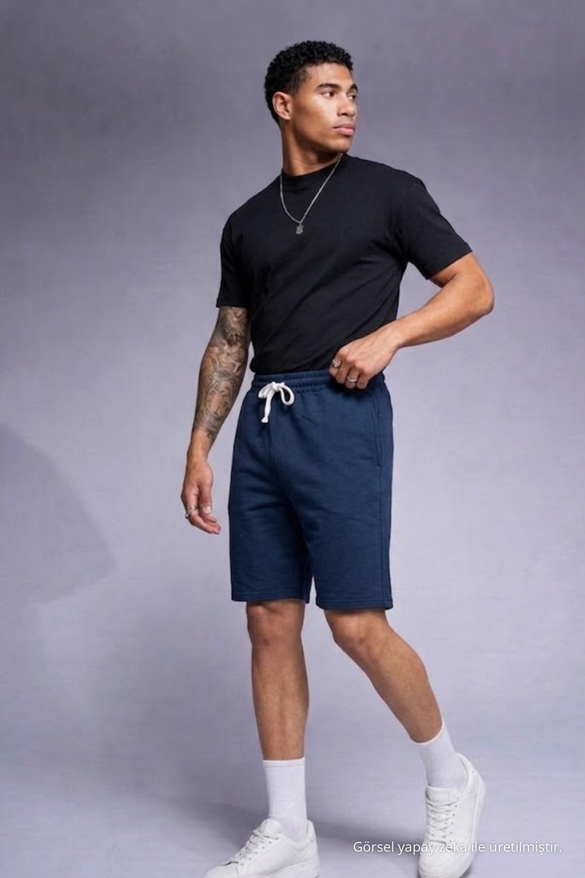 Erkek Comfort Fit Diz Üstü Lacivert Şort 5