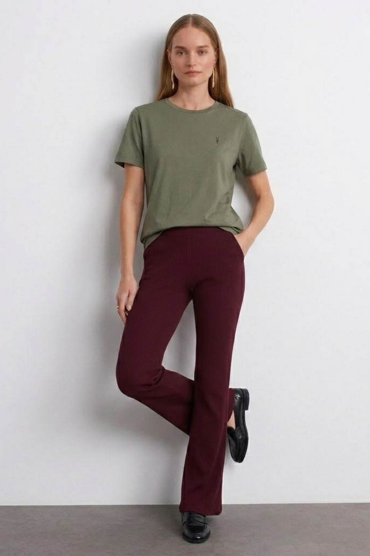 Kadın Comfort Fit Basic HAKİ Bol Tişört 4