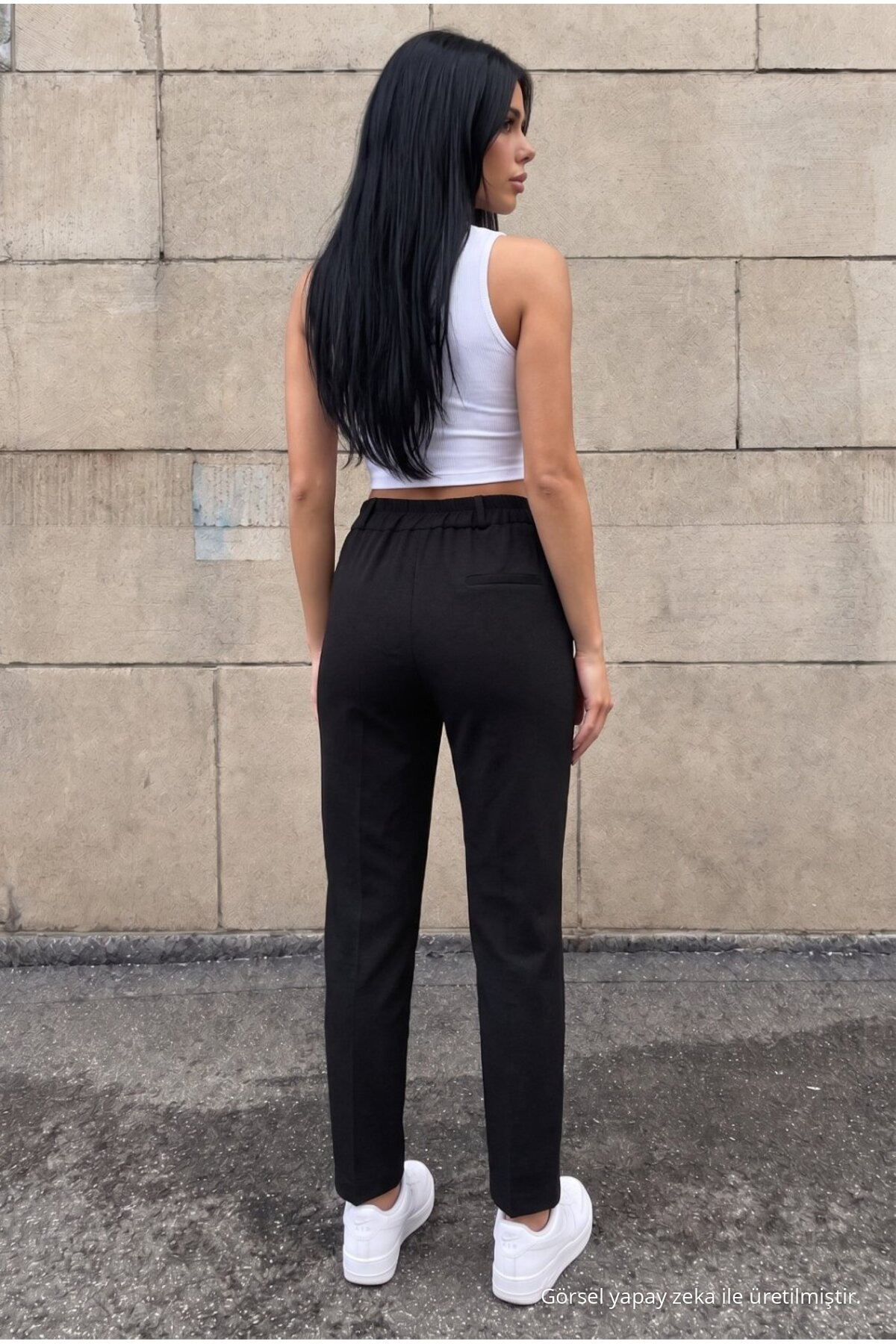 Yüksek Bel Havuç Model Beli Lastikli Dar Paça Pantolon SİYAH 7