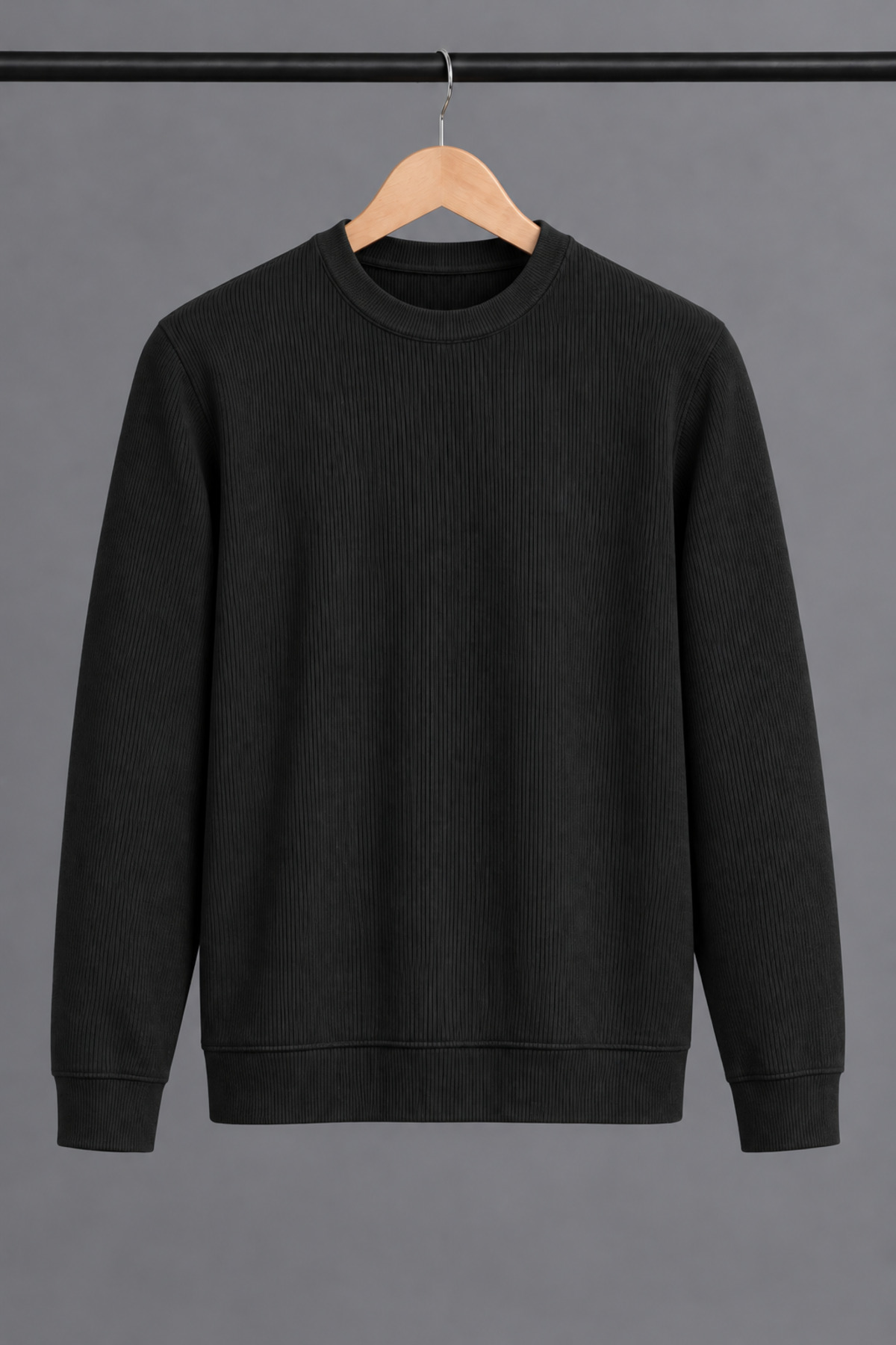 Erkek Slim Fit Bisiklet Yaka Günlük Triko Siyah Kazak 6