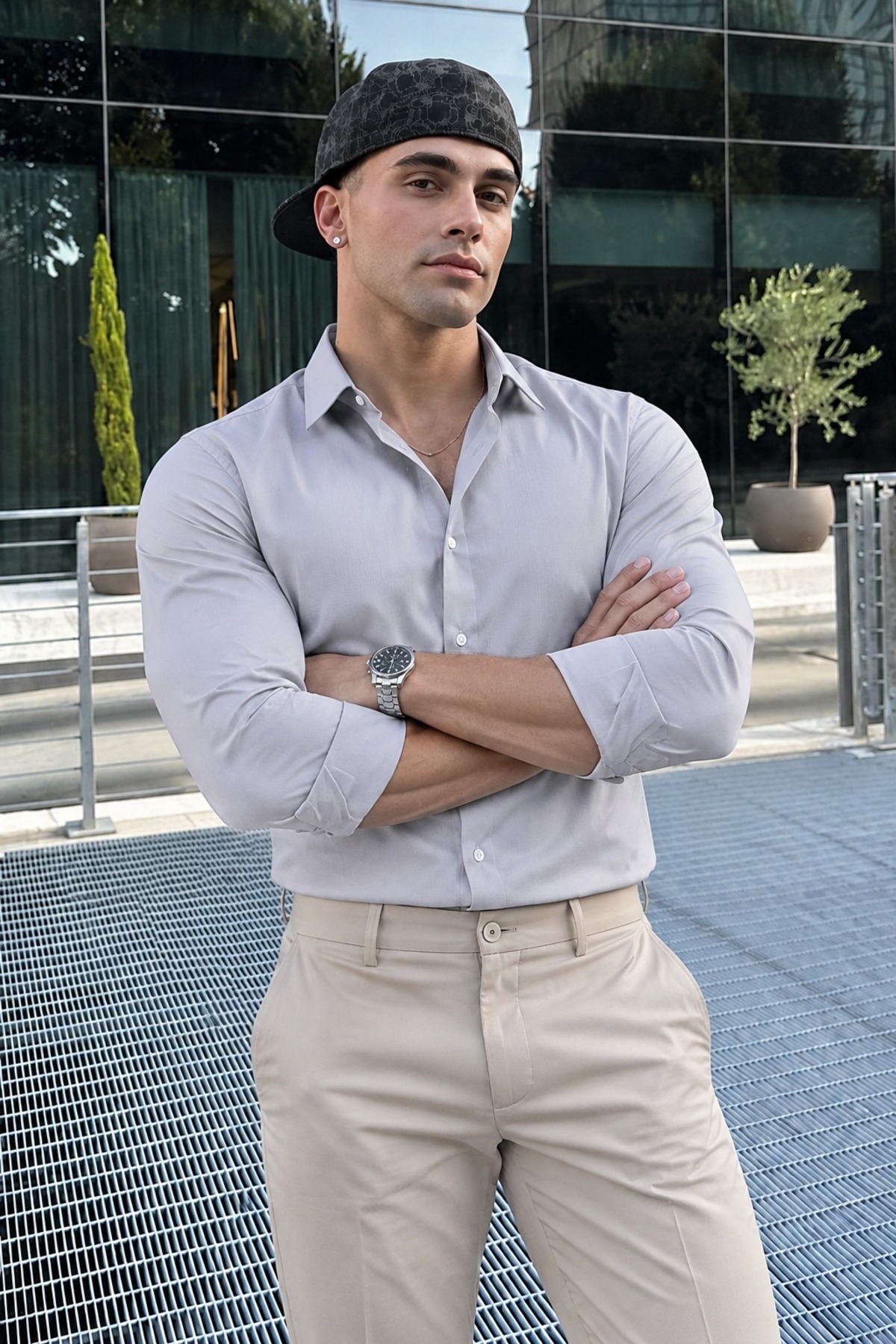 Erkek Slim Fit Uzun Kollu Klasik Gri Gömlek 5