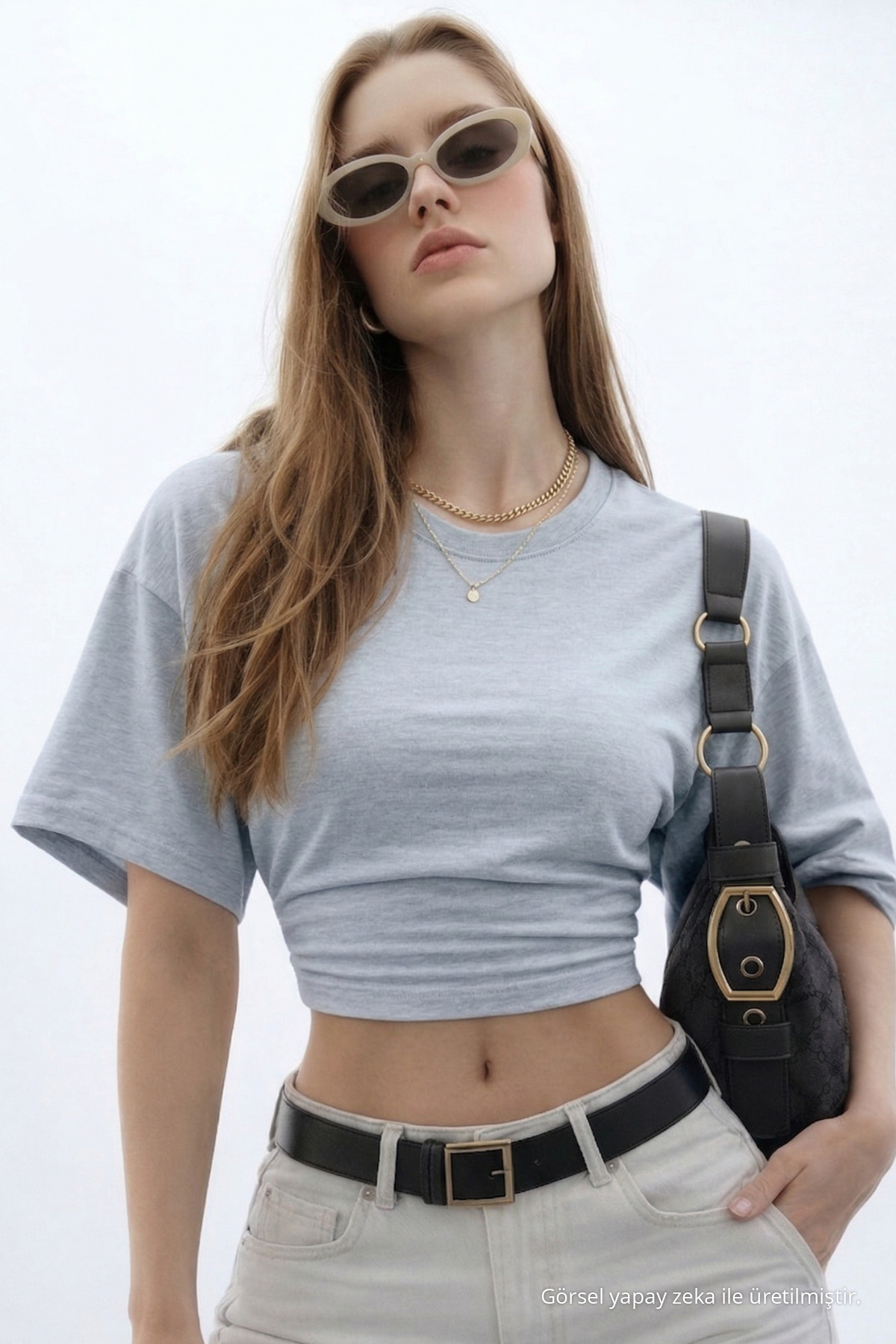Kadın Günlük Yarasa Kollu 3 Lü Dar Crop Bluz Beyaz 3