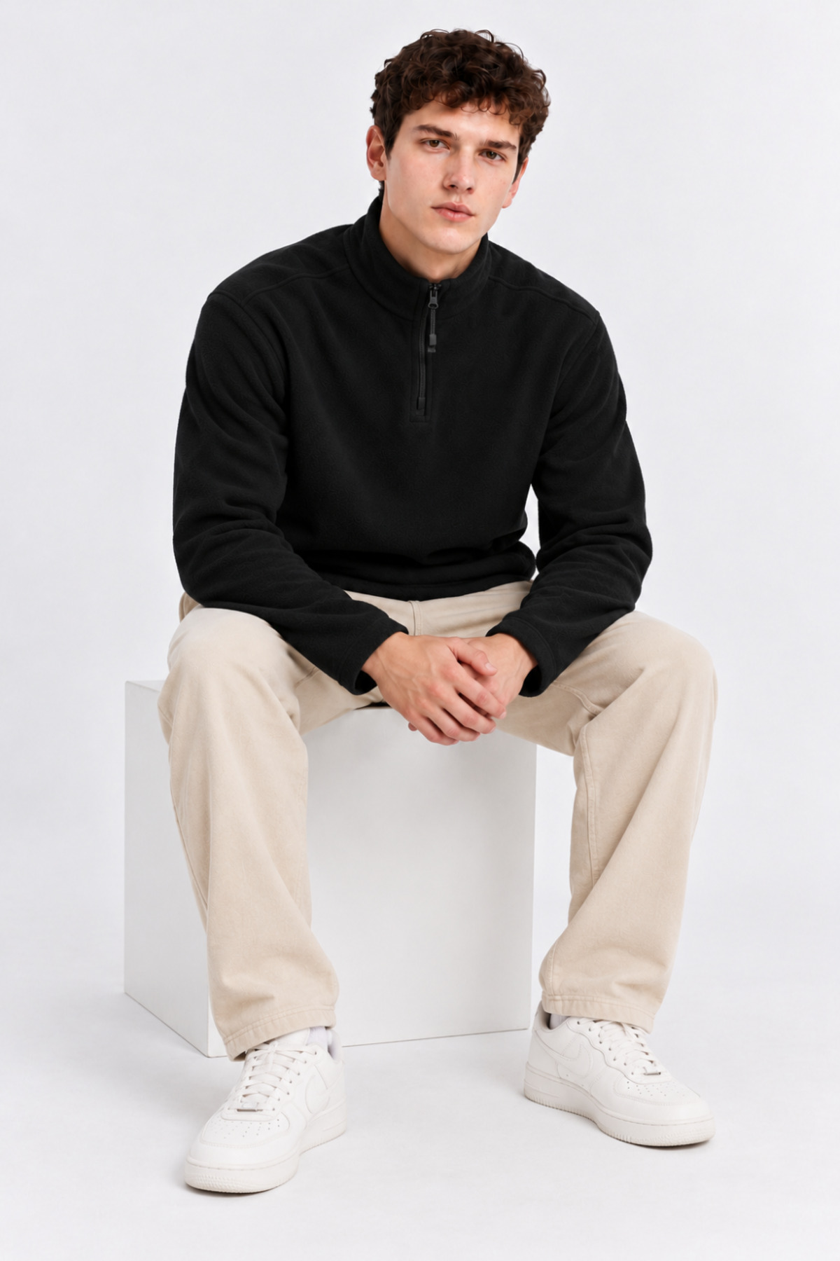Erkek Yarım Fermuarlı Bol 3' Lu Sweatshirt SİYAH 7