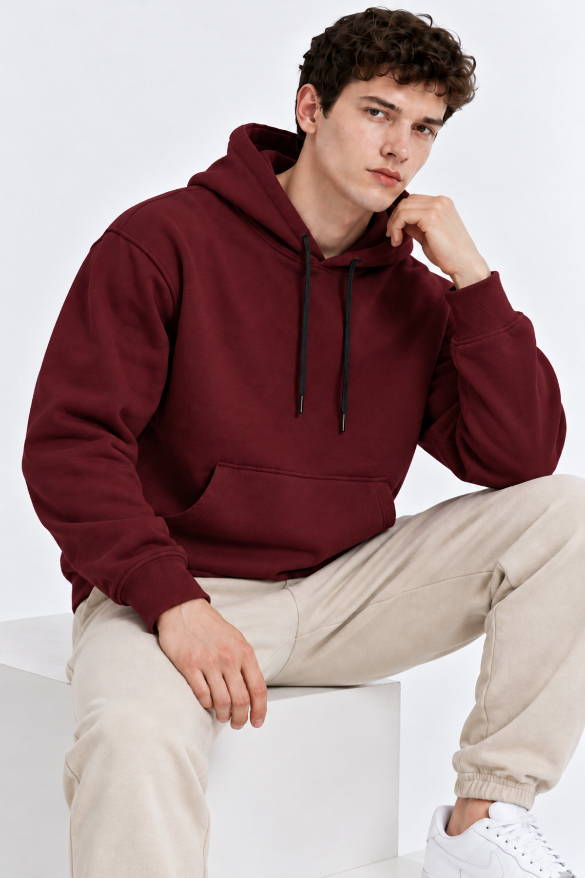 Bordo Renk Kanguru Cepli Kapüşonlu Sweatshirt 1205 4
