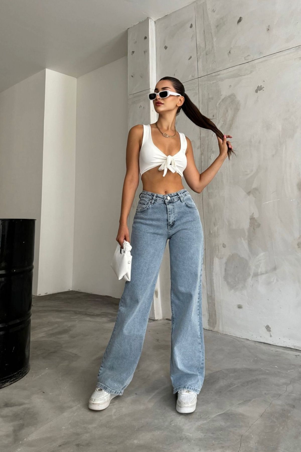 Kadın Açık Mavi Yüksek Bel Geniş Paça Bol,salaş Palazzo Jeans 6